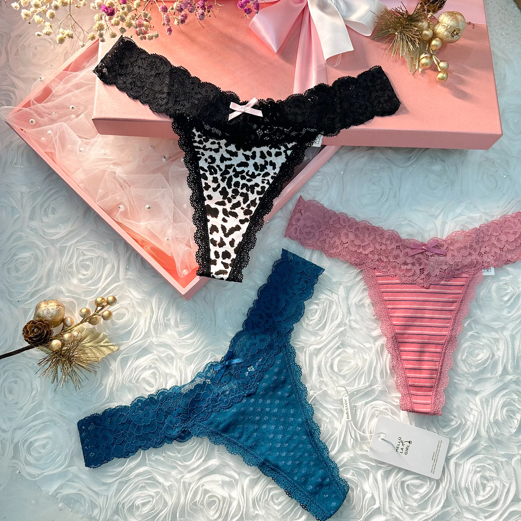 3 Pack T Back Lace Low Waist Cotton Seamless Thongs - Image 3
