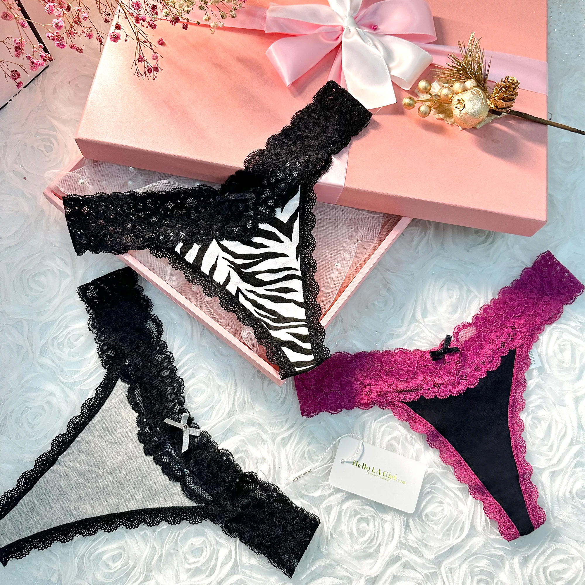 3 Pack T Back Lace Trim Low Waist Cotton Seamless Thongs - Image 3