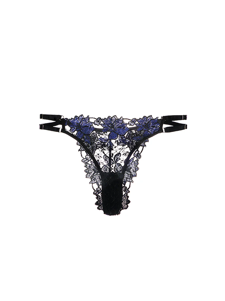 Adjustable Dual Strap Floral Embroidered Sheer Thong - Image 2