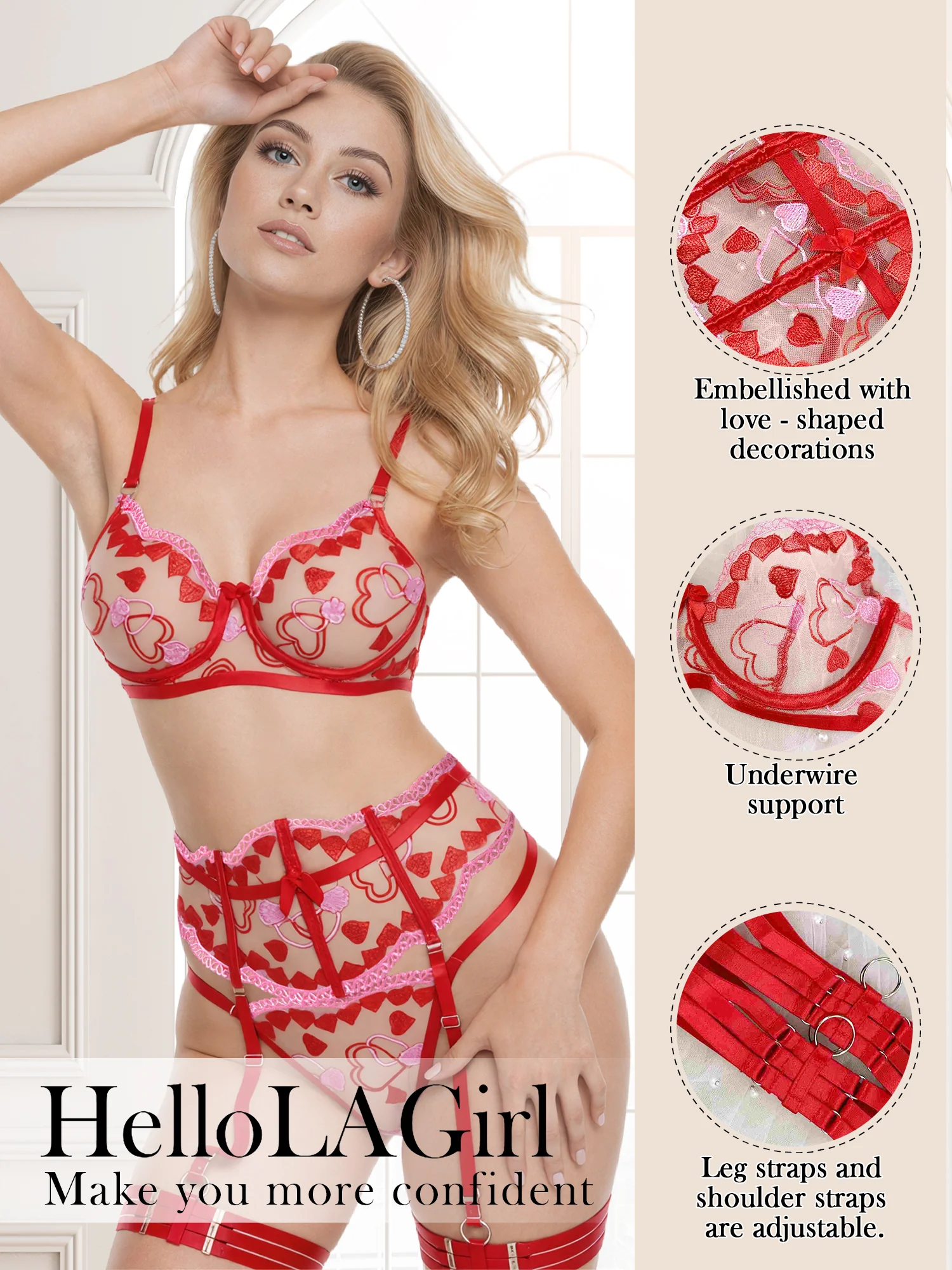 Amour Heart 3 Piece Lingerie Set - Image 14