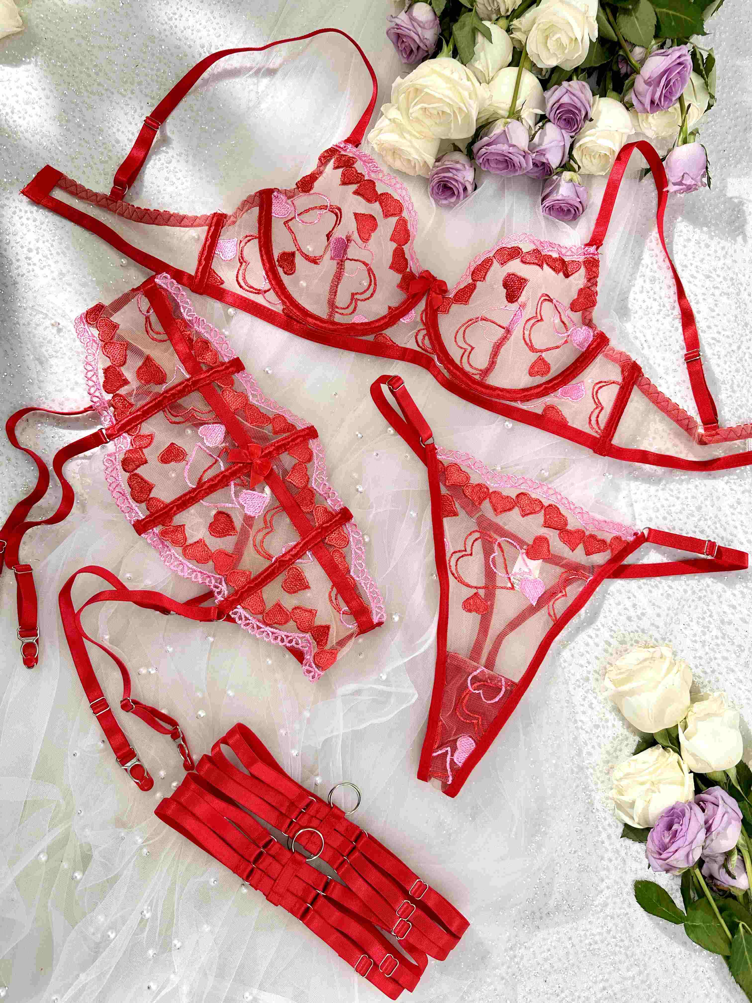 Amour Heart 3 Piece Lingerie Set - Image 18