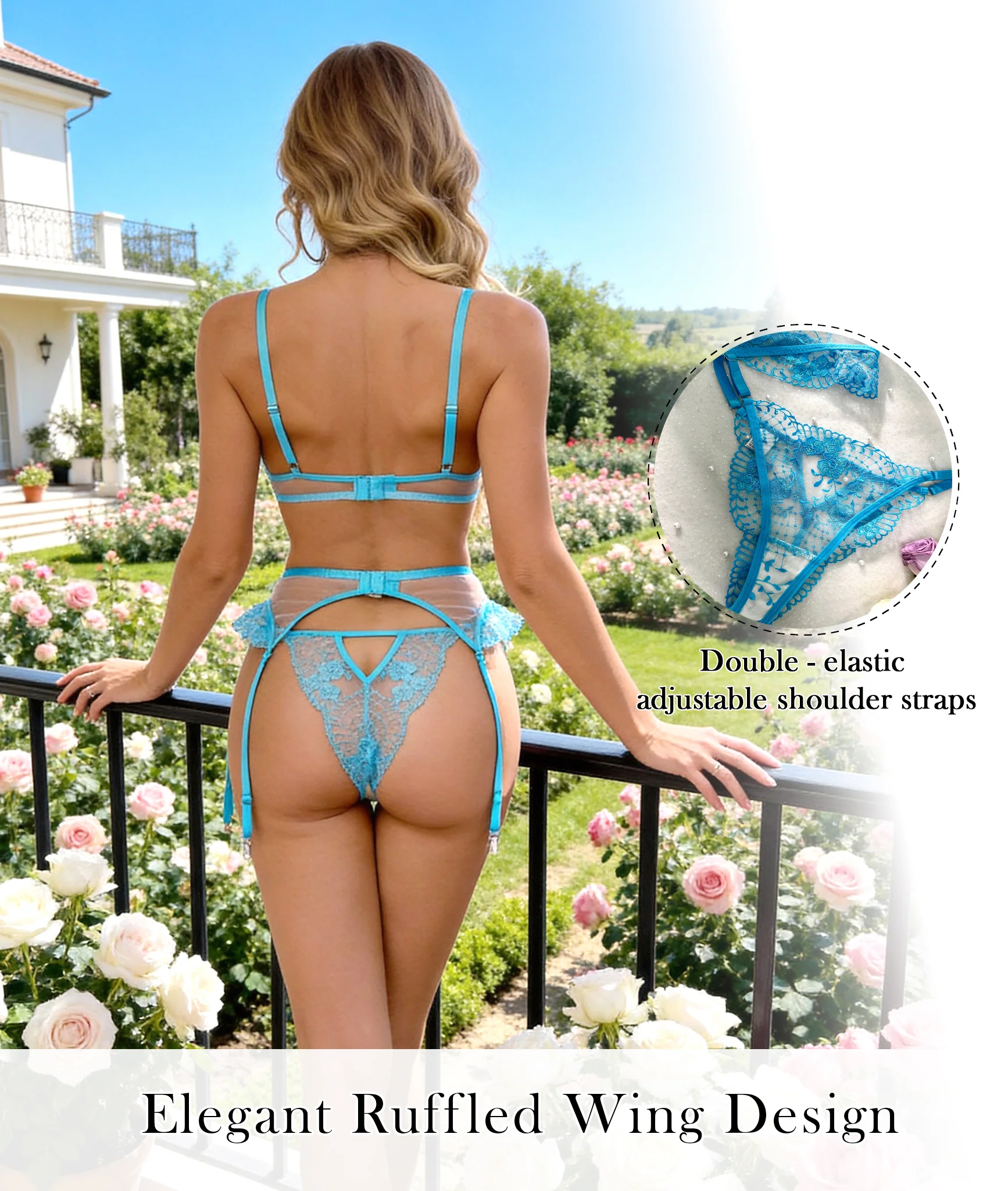 Aqua Blossom Lace Lingerie Set - Image 11
