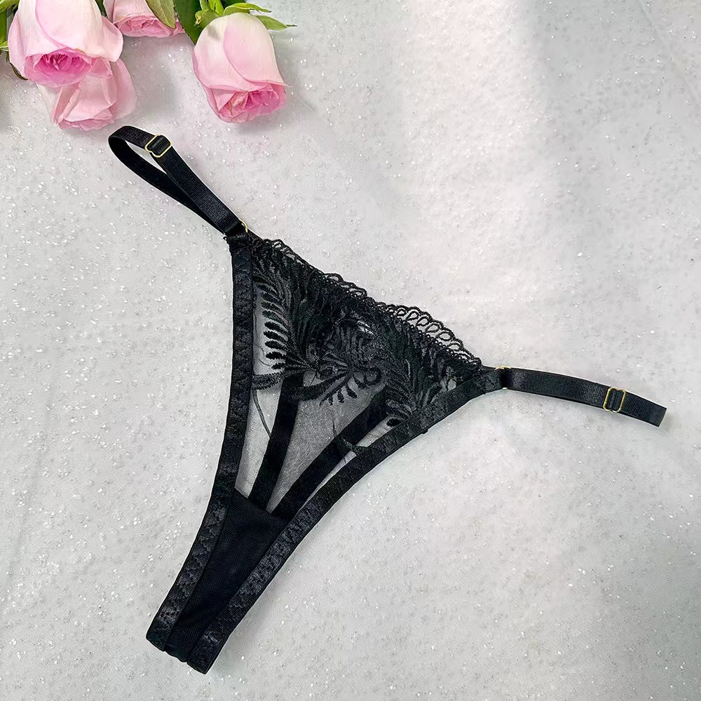 Black Embroidery Adjustable Thong