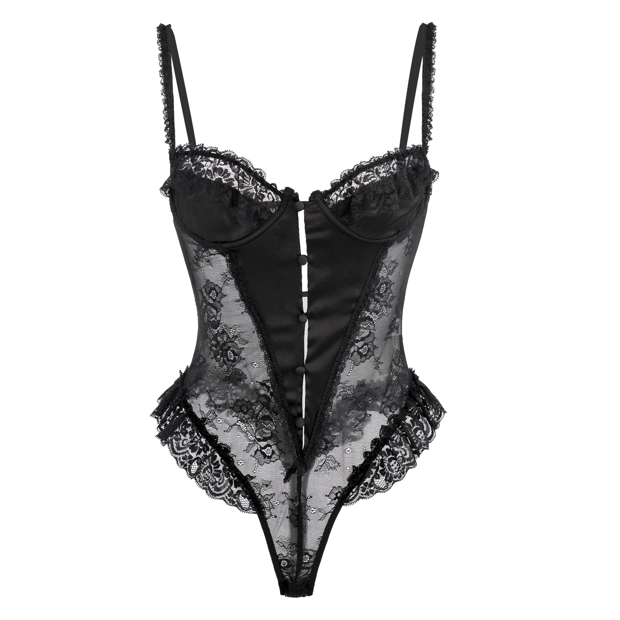 Black Lace Stain Corset Bodysuit