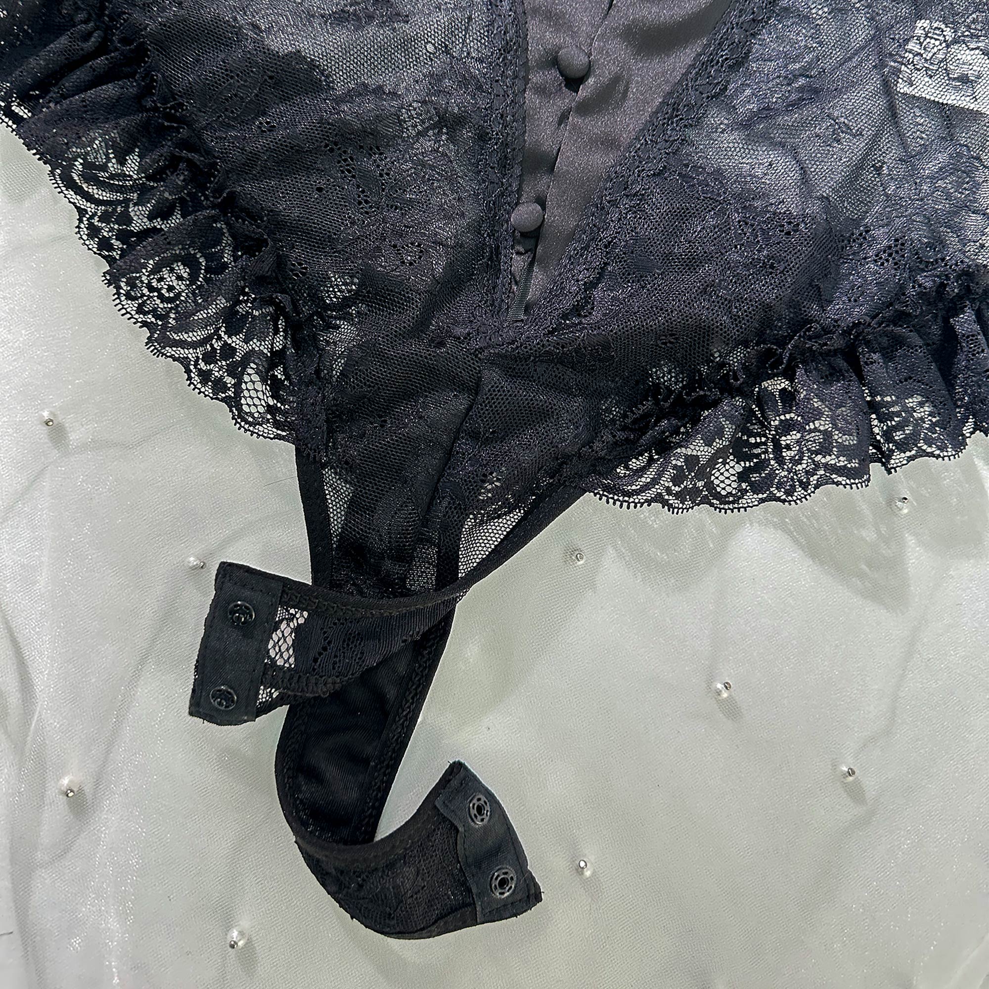 Black Lace Stain Corset Bodysuit - Image 2