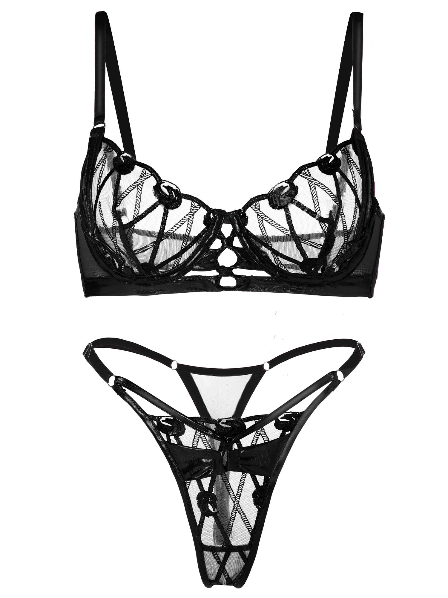 Exquisitely Crafted Midnight Black Lace Lingerie Set - Image 3