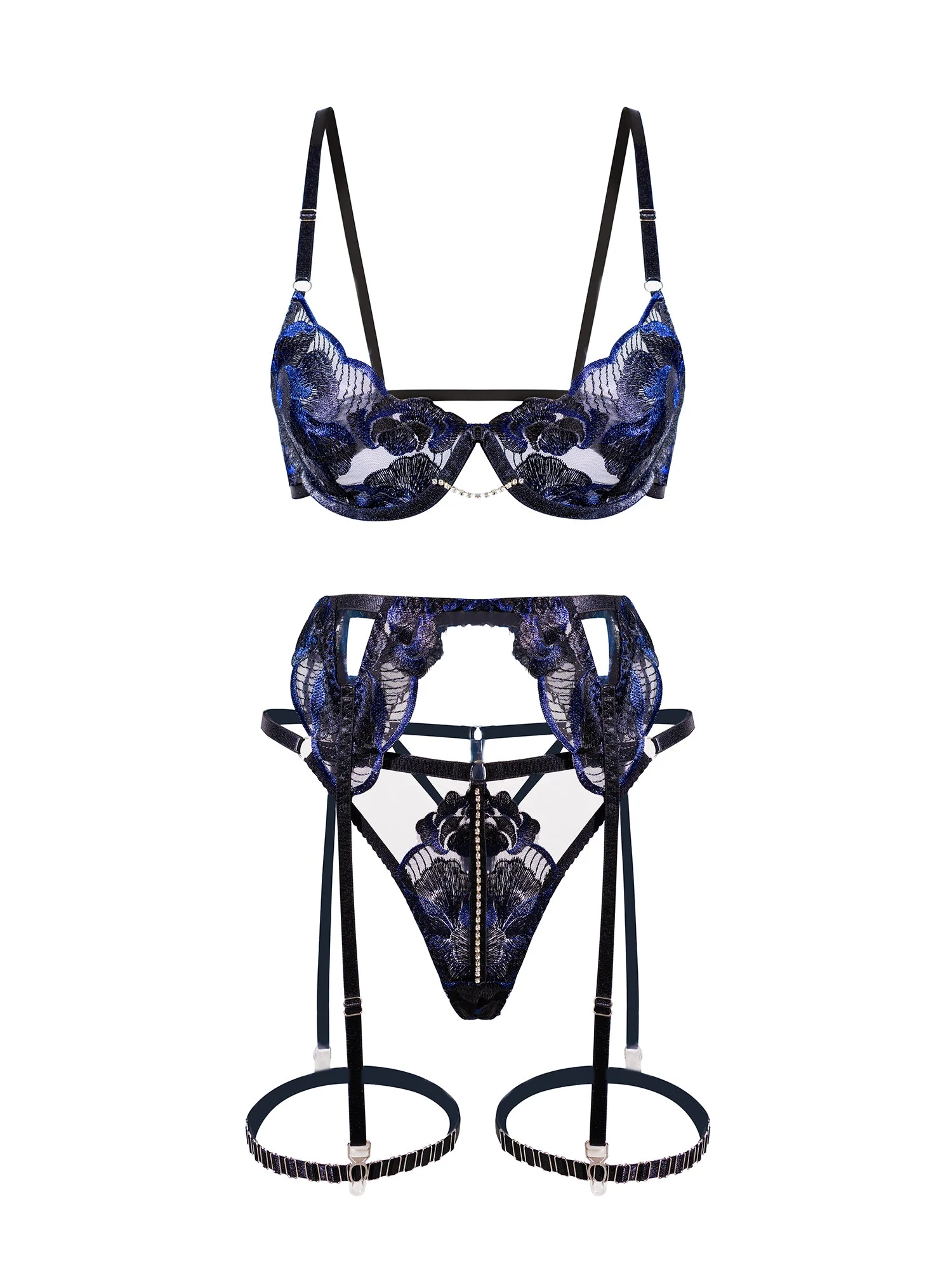 Black Luxurious Fancy Embroidered Sexy Lingerie Set - Image 16