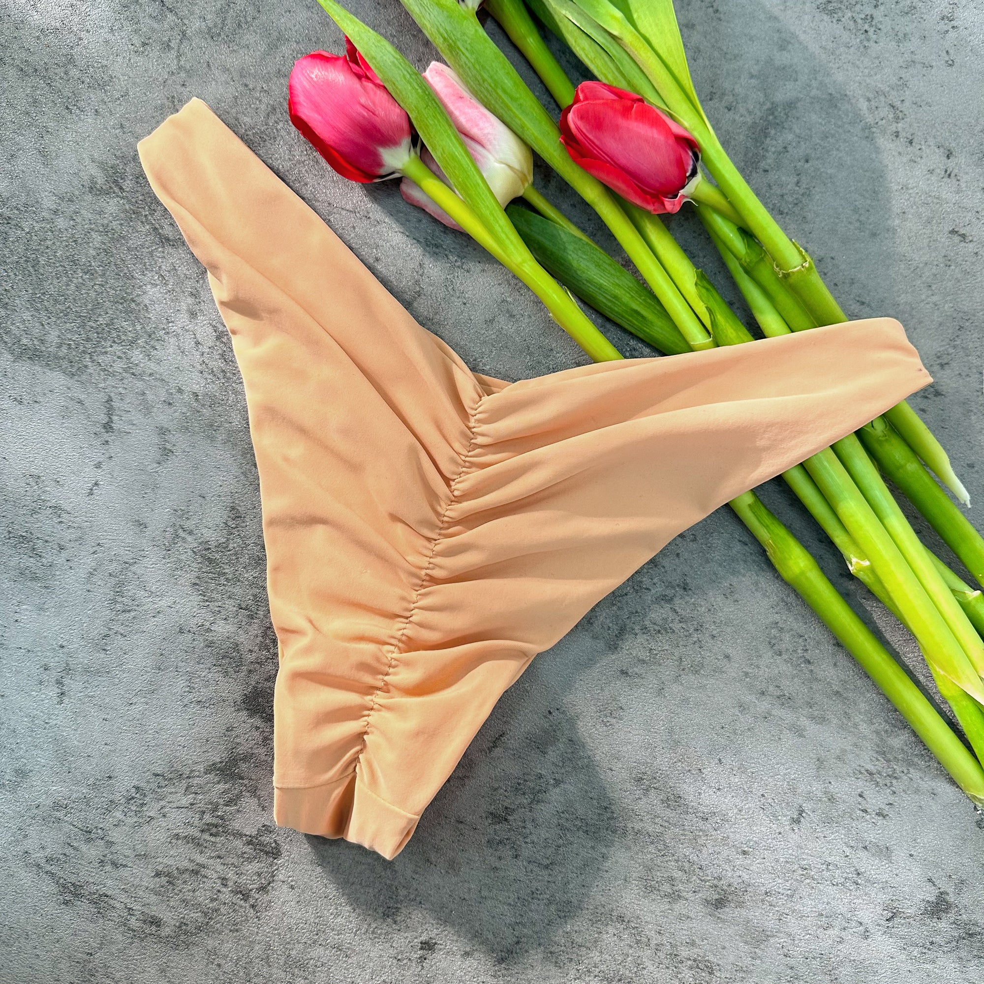 Apricot Luxury Rhinestone Ruched Bottom Solid Halter bikini Set - Image 10