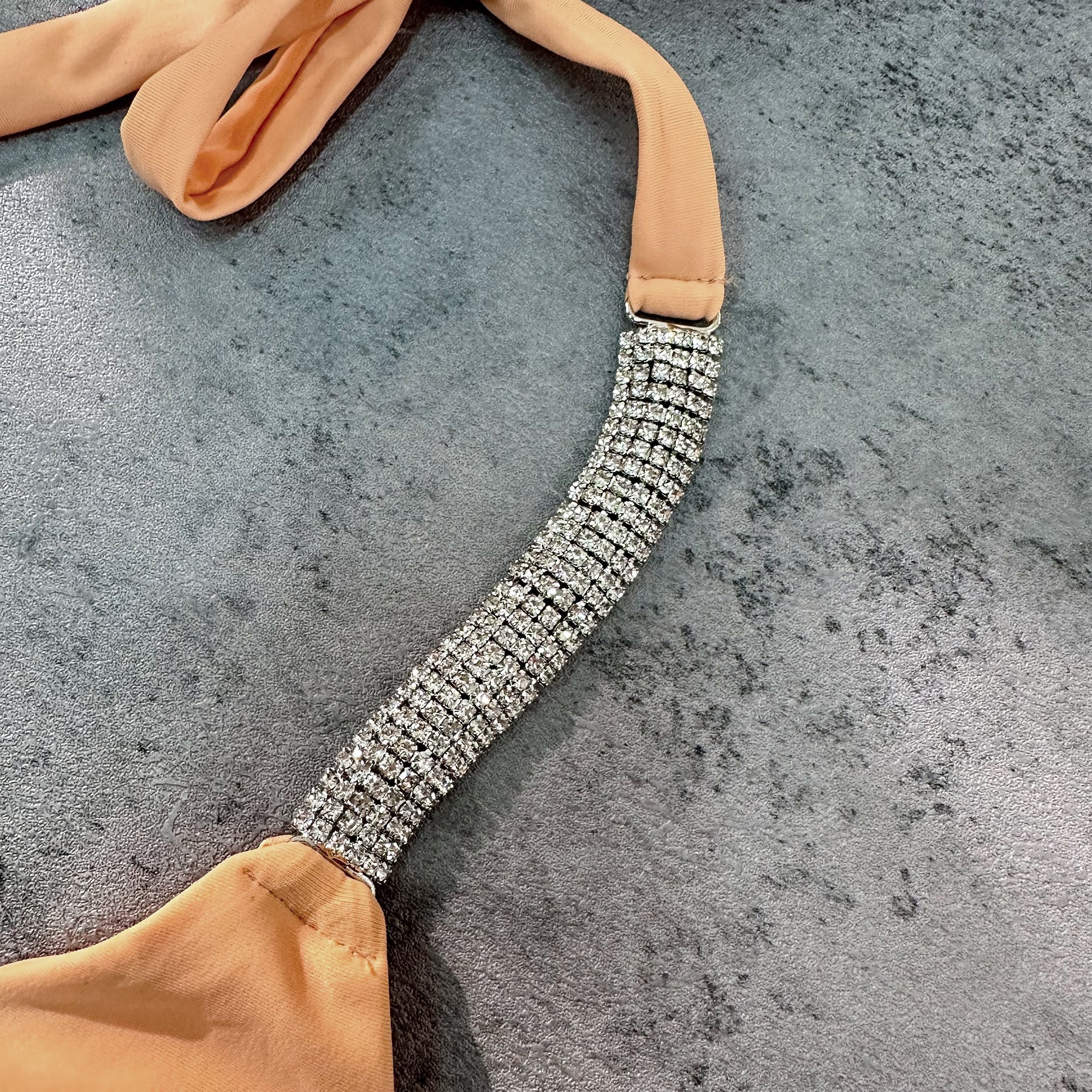 Apricot Luxury Rhinestone Ruched Bottom Solid Halter bikini Set - Image 11