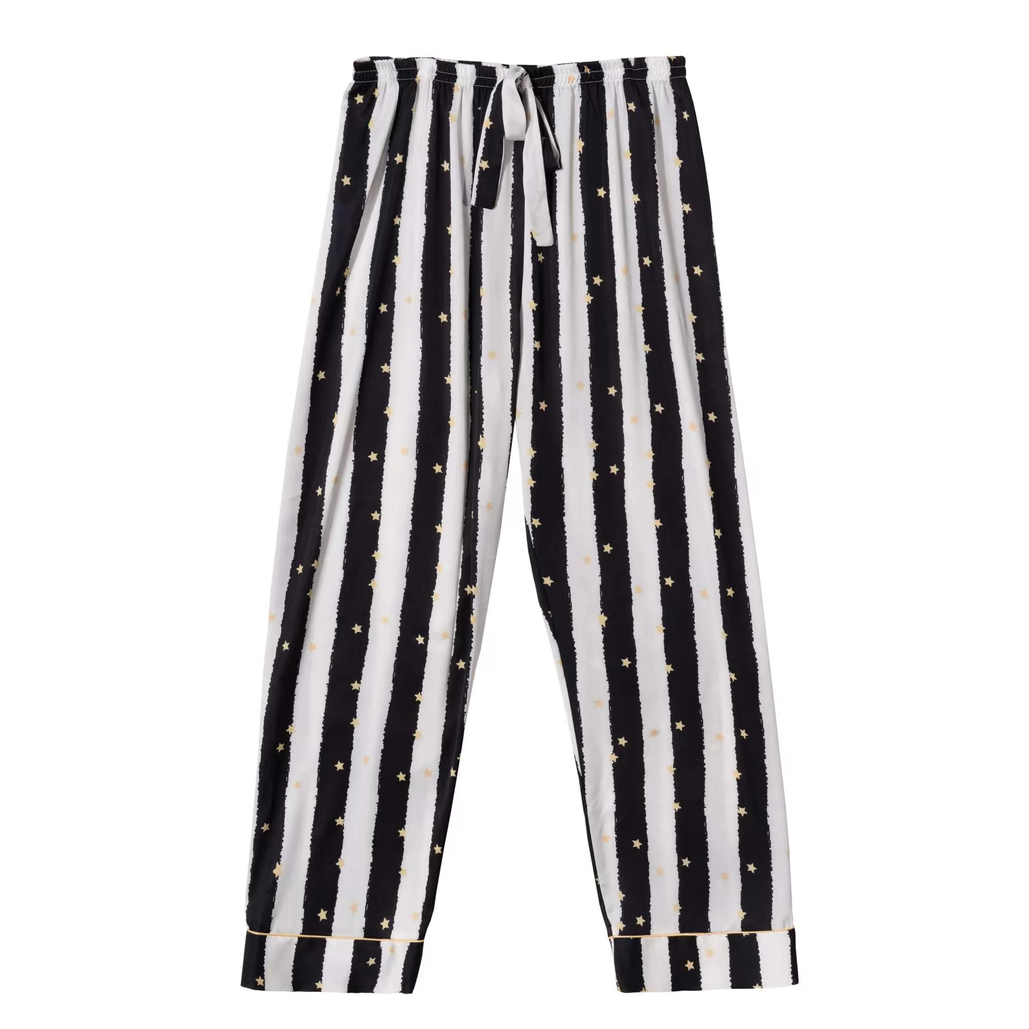 Black Stripe Golde Stars Print Silky Satin Pajamas Set - Image 18