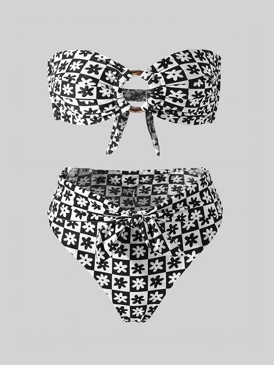 Black&White Square  Double layer High-Waisted Bikini Set - Image 5
