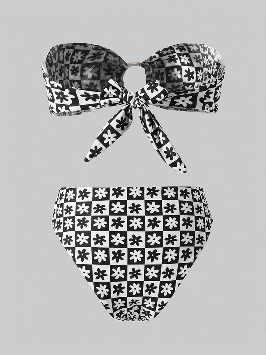 Black&White Square  Double layer High-Waisted Bikini Set - Image 6