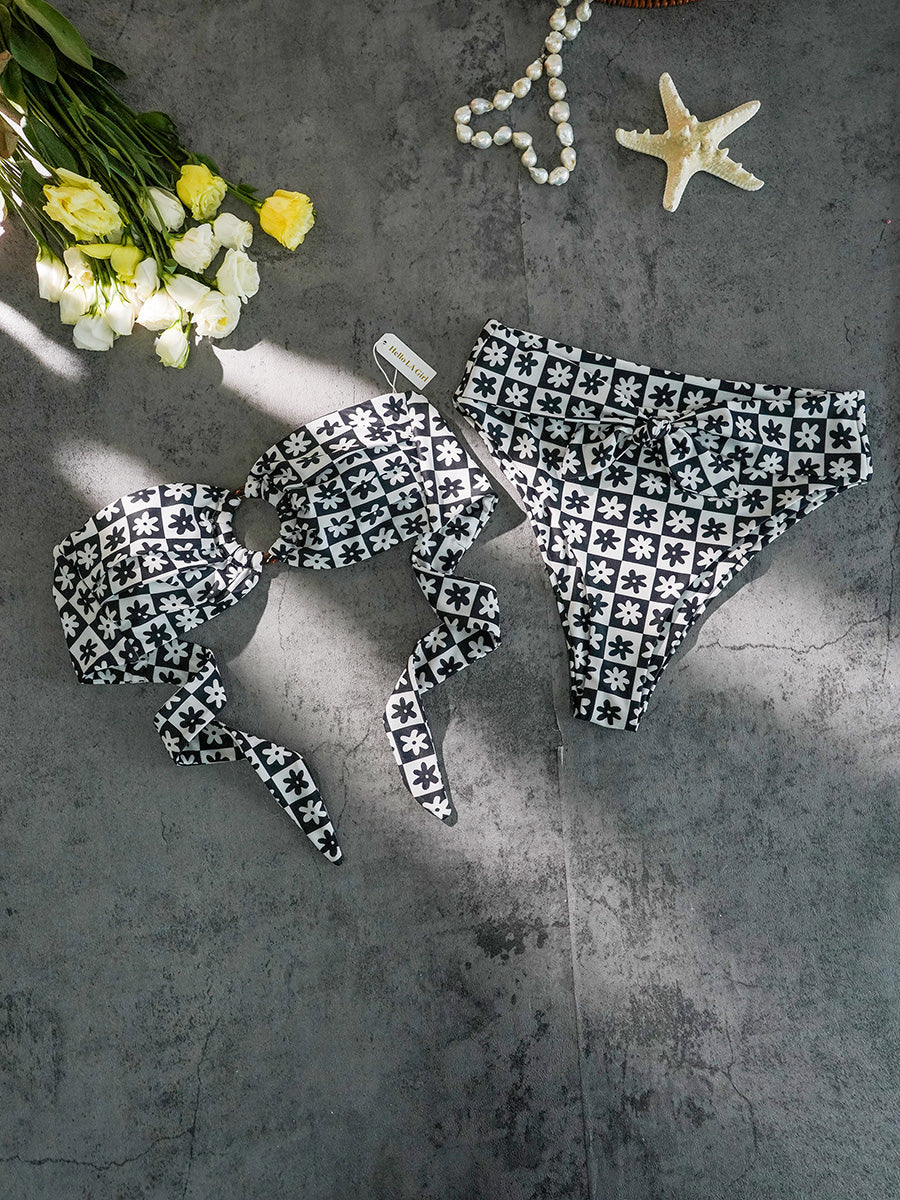Black&White Square  Double layer High-Waisted Bikini Set - Image 8