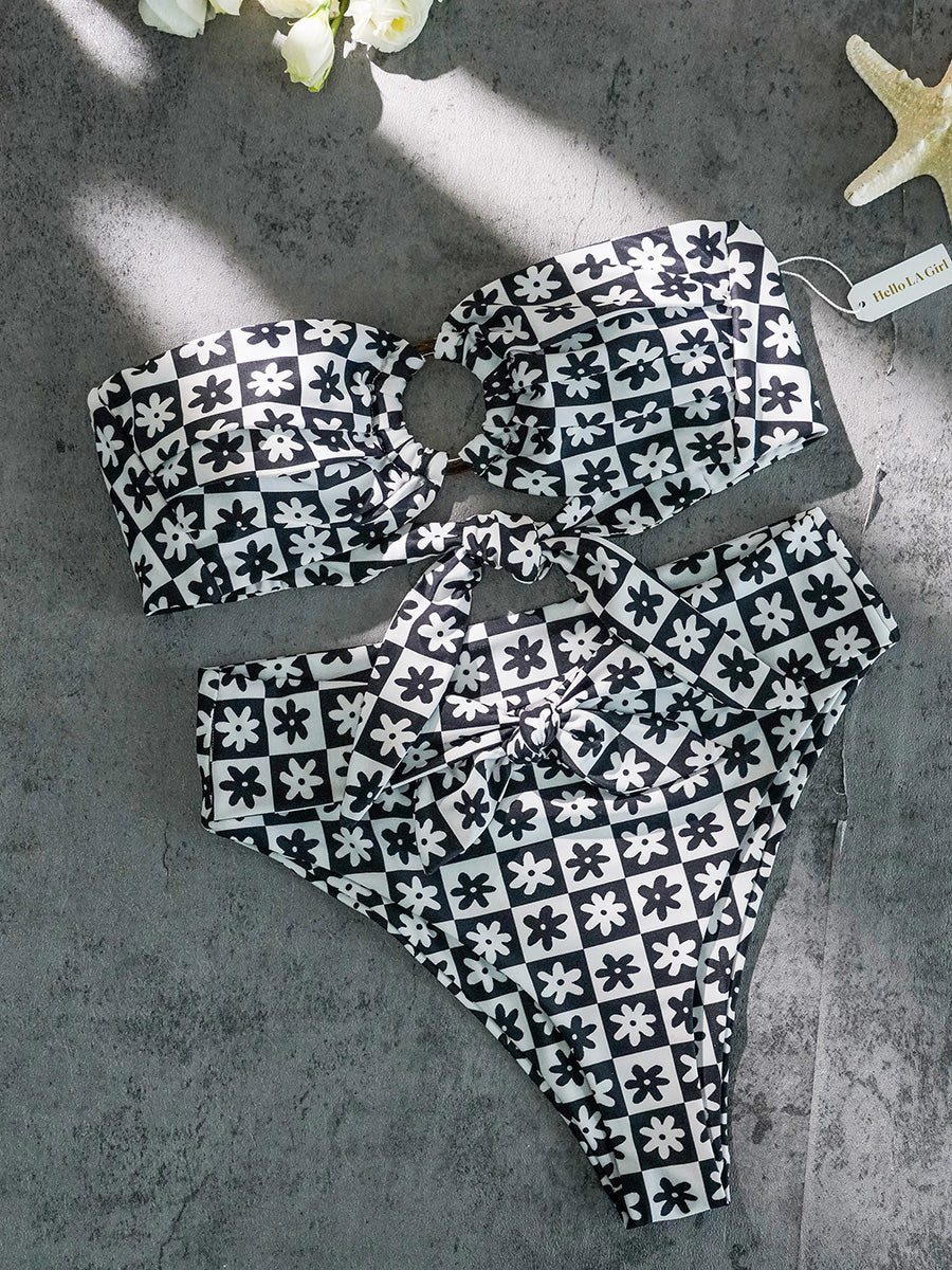 Black&White Square  Double layer High-Waisted Bikini Set - Image 9