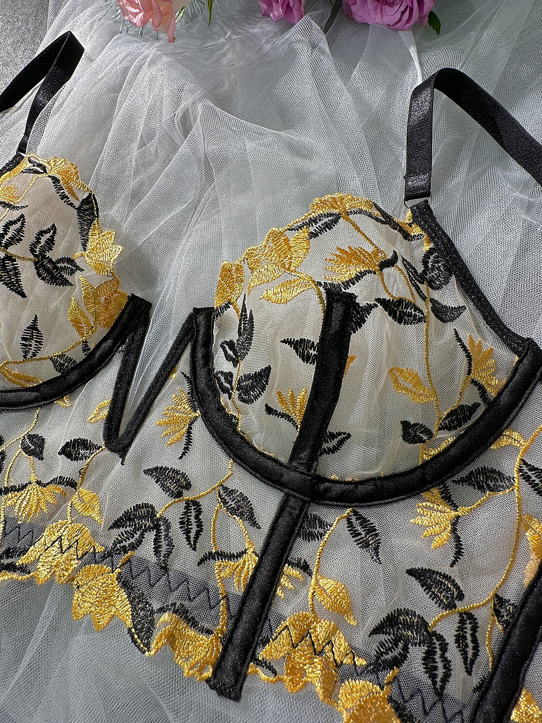 Black Embroidered Corset & Panty Lingerie Set - Image 13