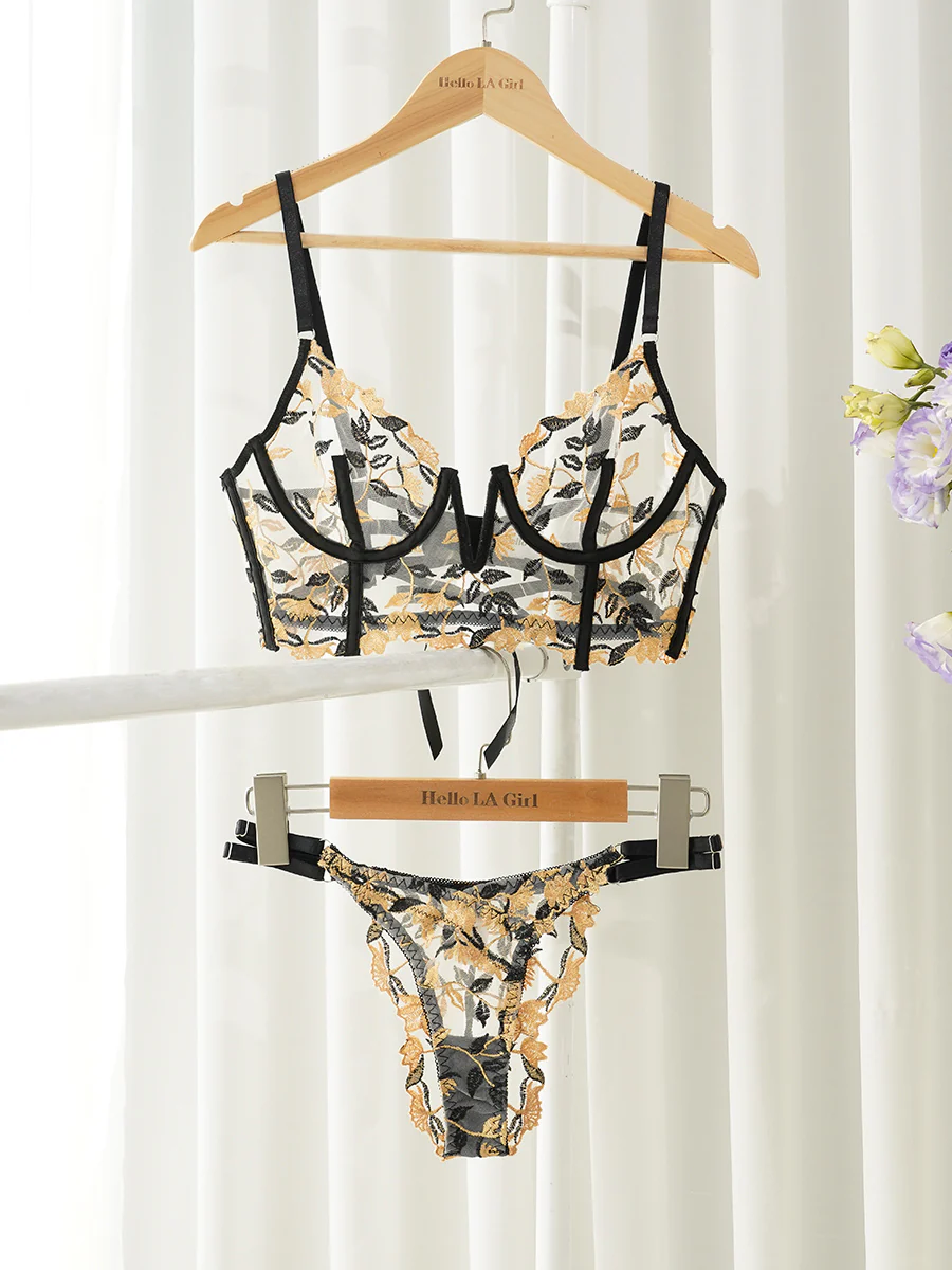 Black & Yellow Embroidered Thong - Image 6
