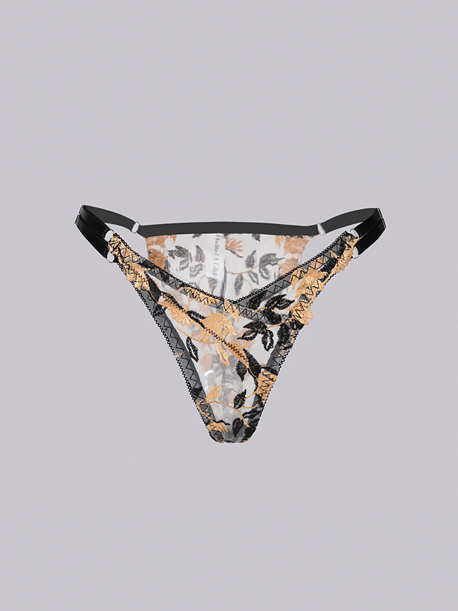 Black & Yellow Embroidered Thong - Image 7