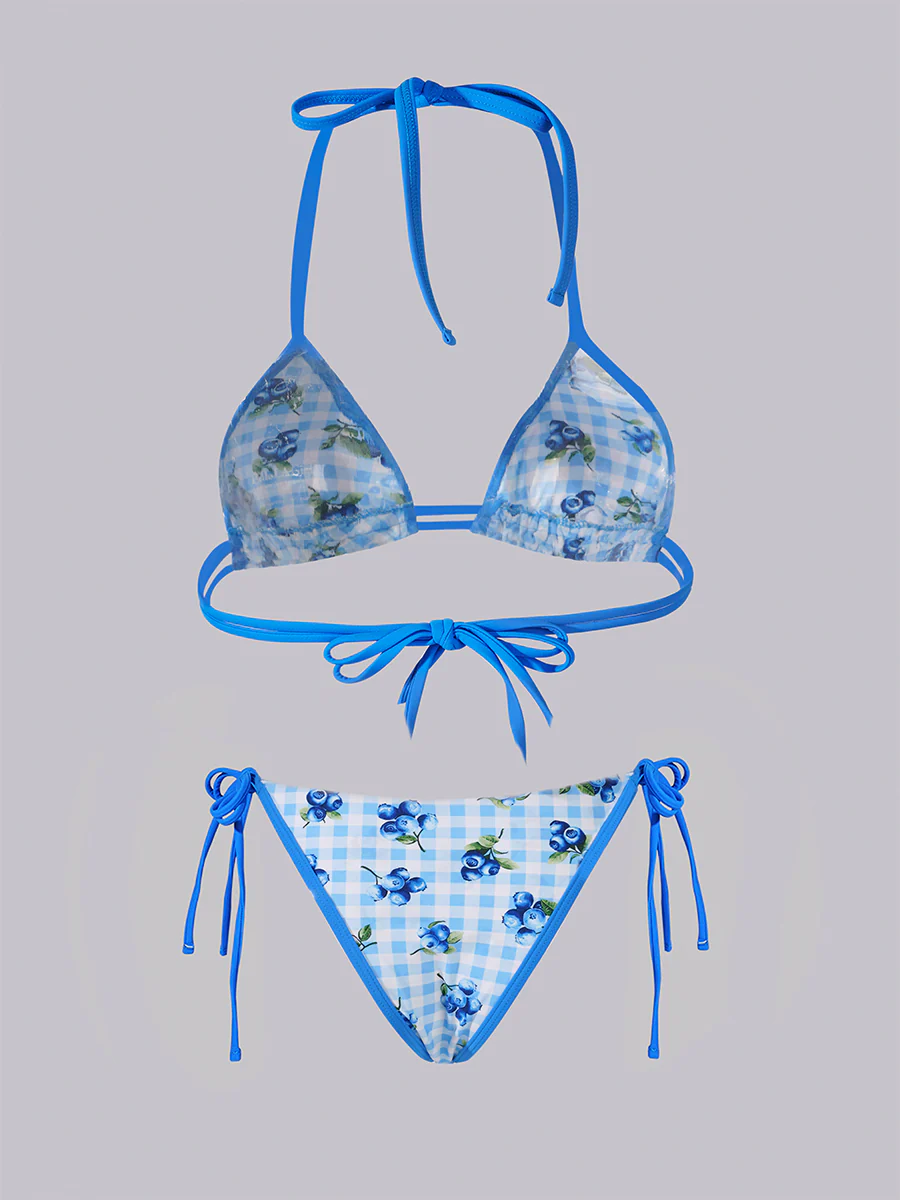 Blue Blueberry Print Double Fabric Bikini Set - Image 5