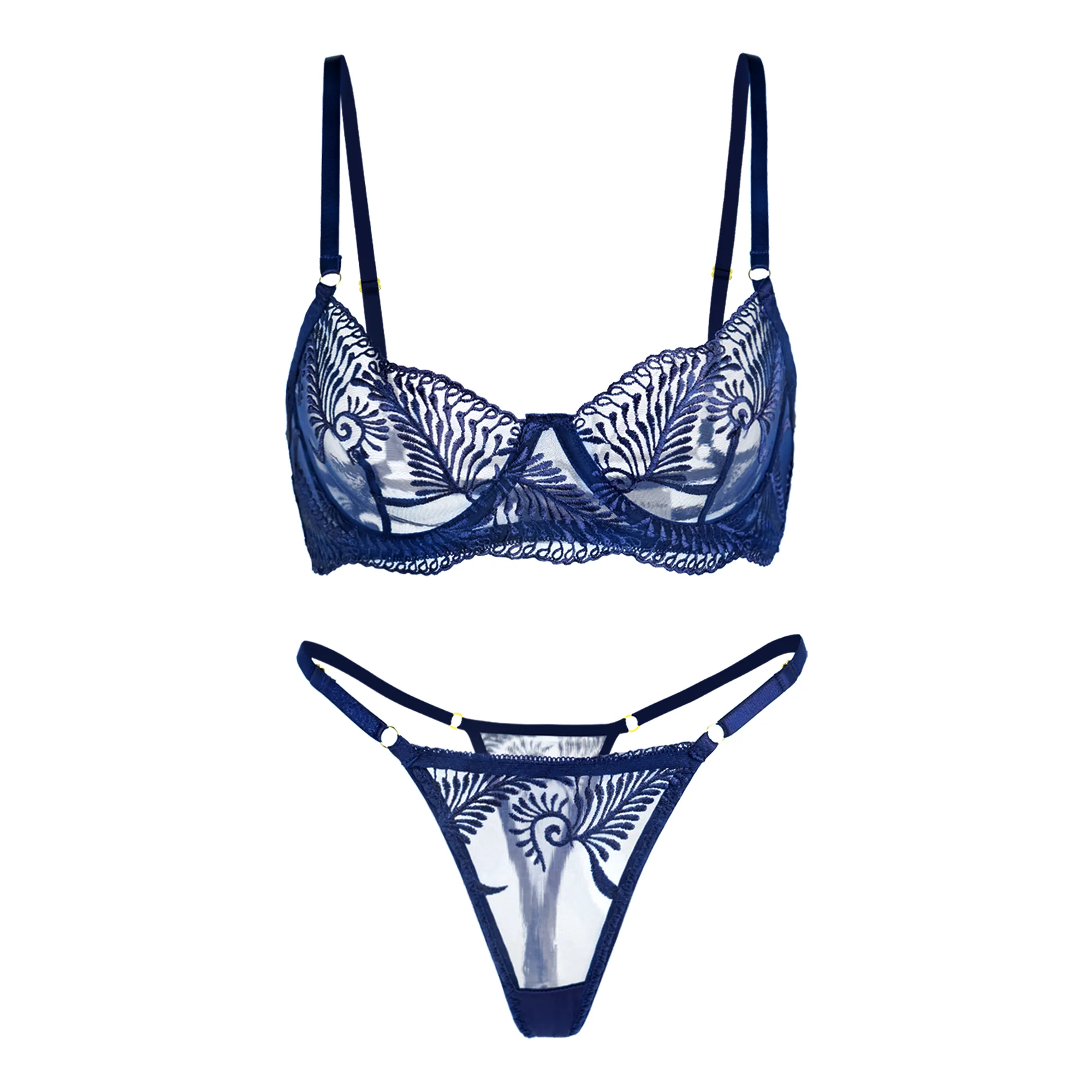 Blue  Elegant Essence Embroidery Lingerie Set - Image 2