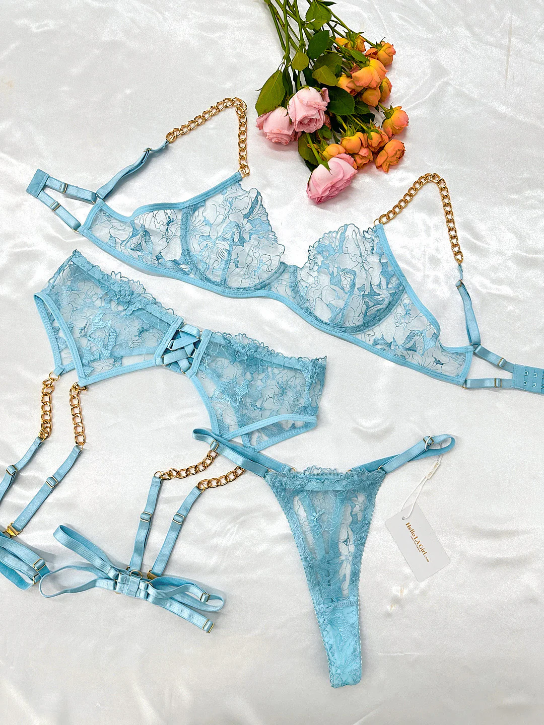 Azure Dreams Sheer Lace Lingerie Set - Image 8