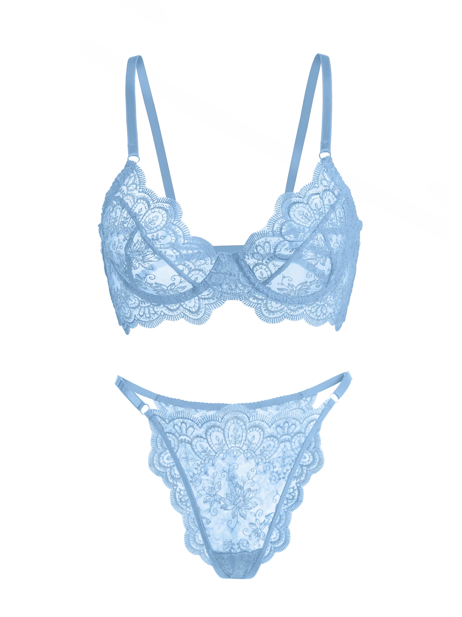 Blue Exquisite Lace Lingerie Set - Image 3