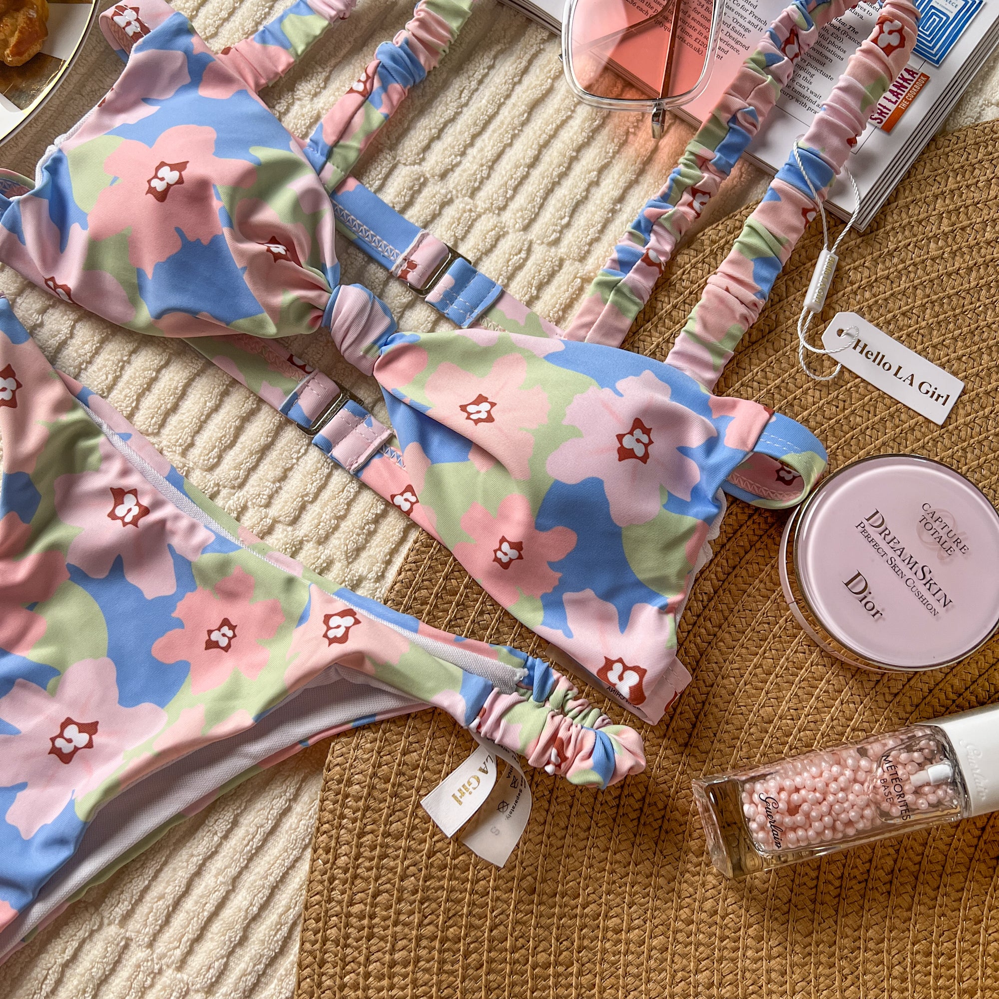 Blue Floral Print Bandeau Bikini Set - Image 5