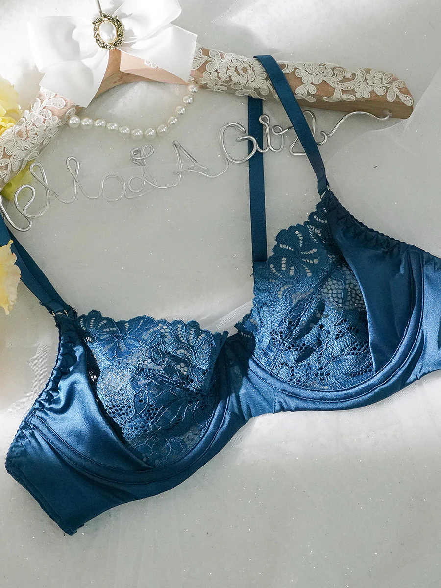 Blue Lace Satin Mesh Push-Up Sexy Lingerie Set - Image 3