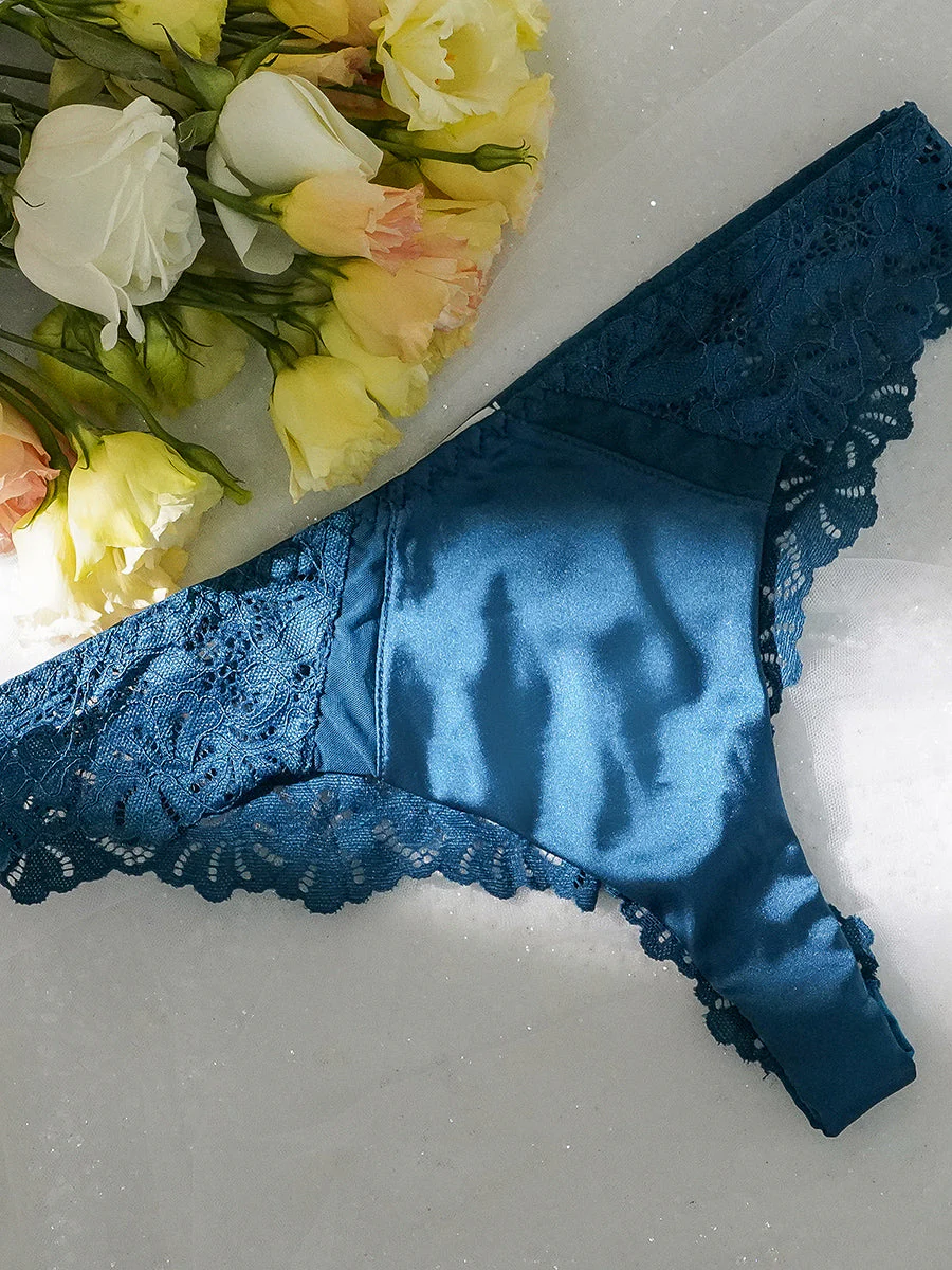Blue Lace Satin Mesh Push-Up Sexy Lingerie Set - Image 4
