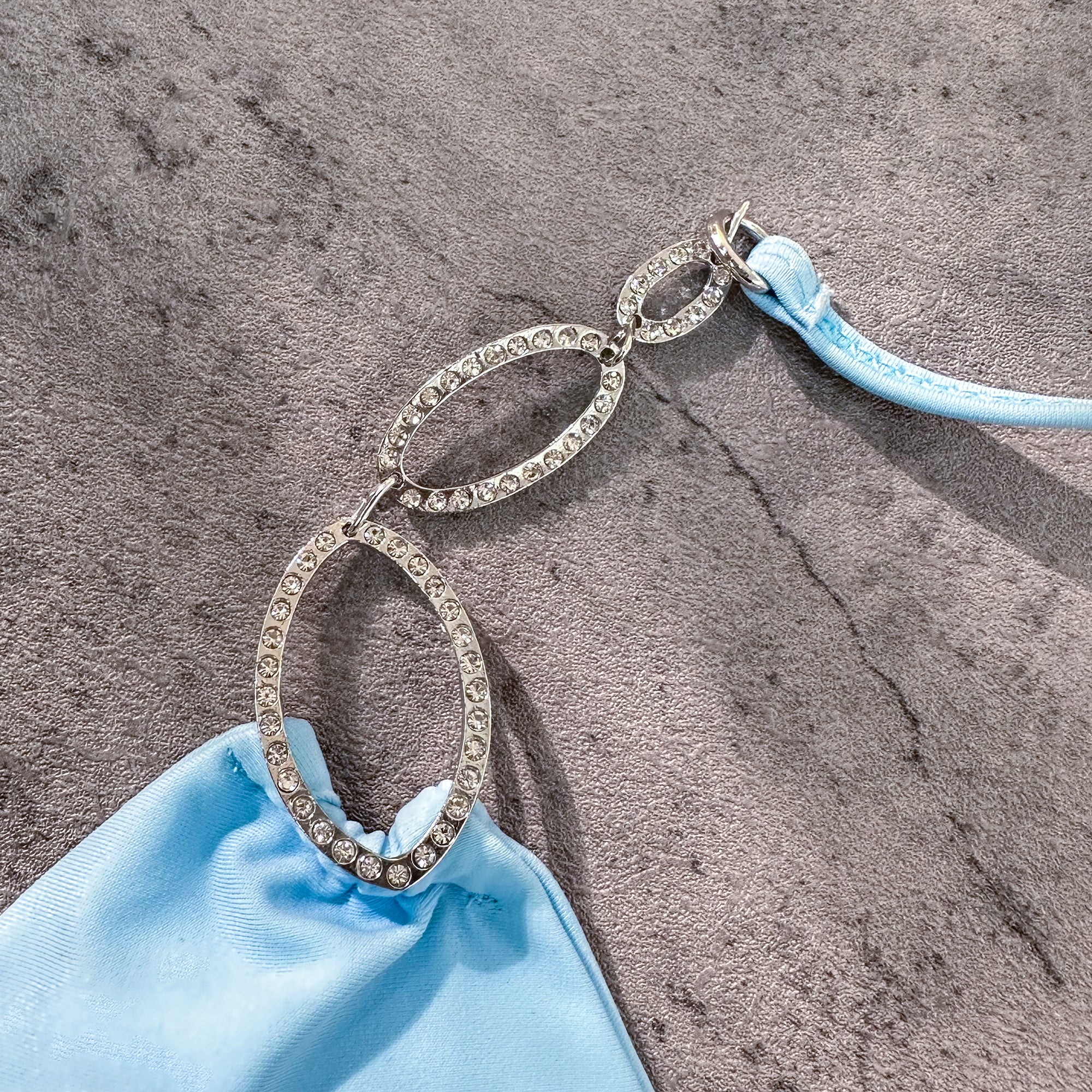 Blue Metal Accessories Rhinestone Split Plain Color Tie Bikini Set - Image 5