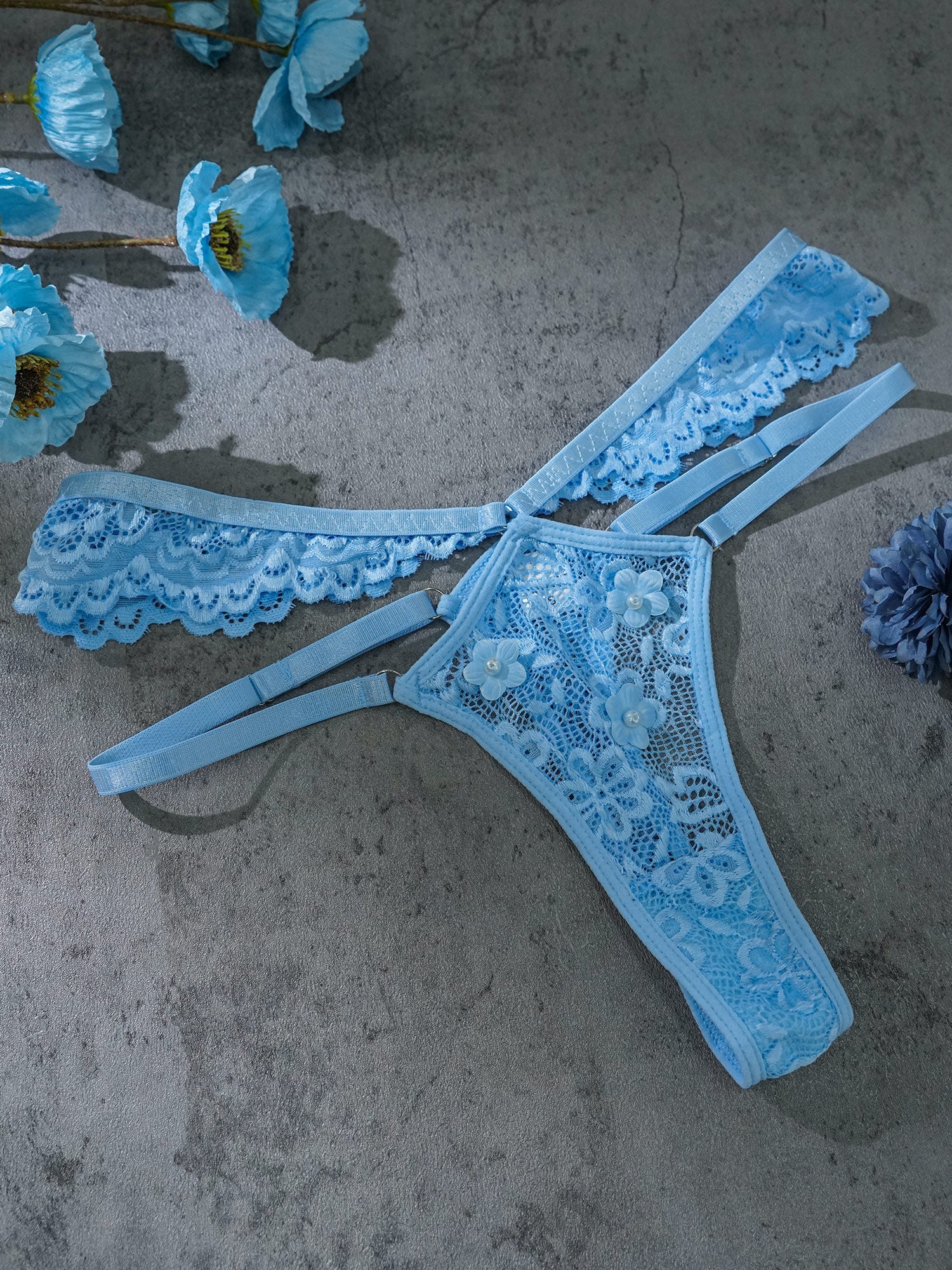 Blue Pearls Small Flower Lace Lingerie Set - Image 12