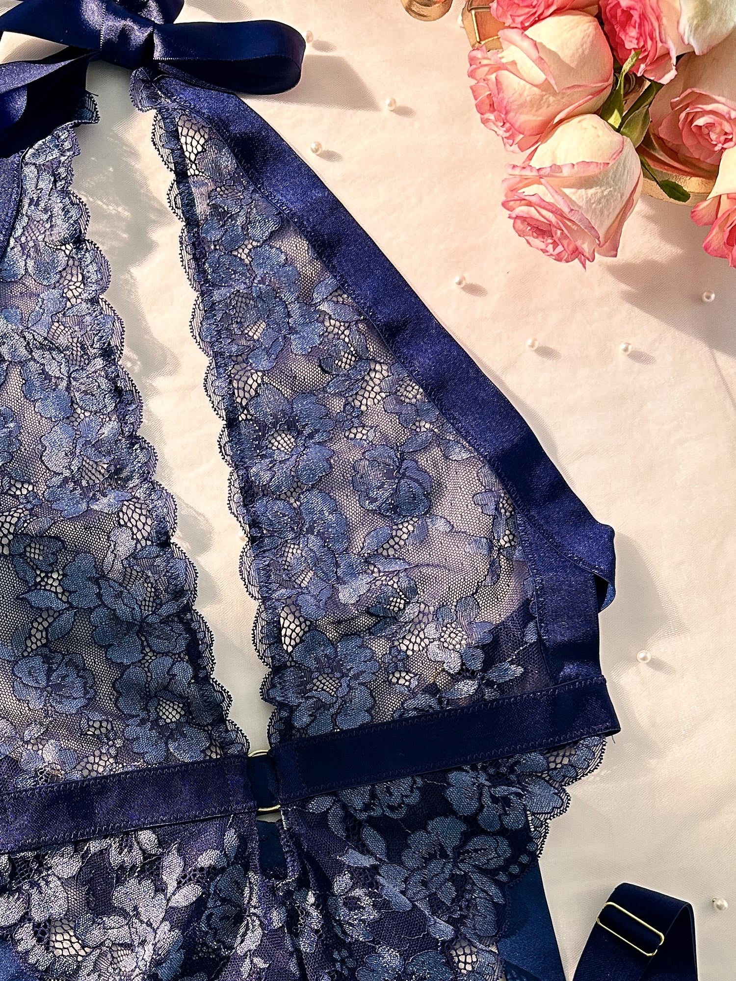 Blue Sexy Lace Suspenders Shapewear - Image 11