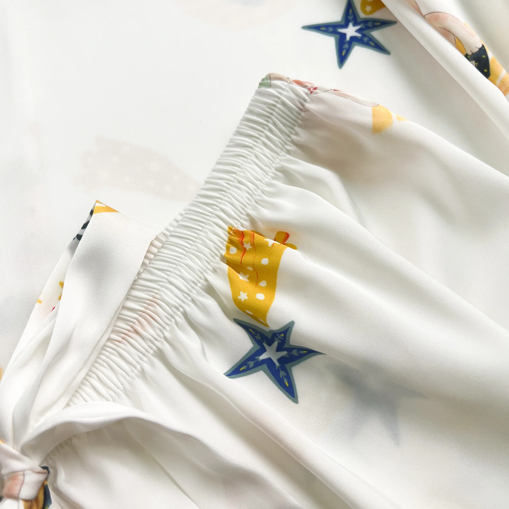 Blue Stripe Cartoon Print Silky Satin Pajamas Set - Image 14