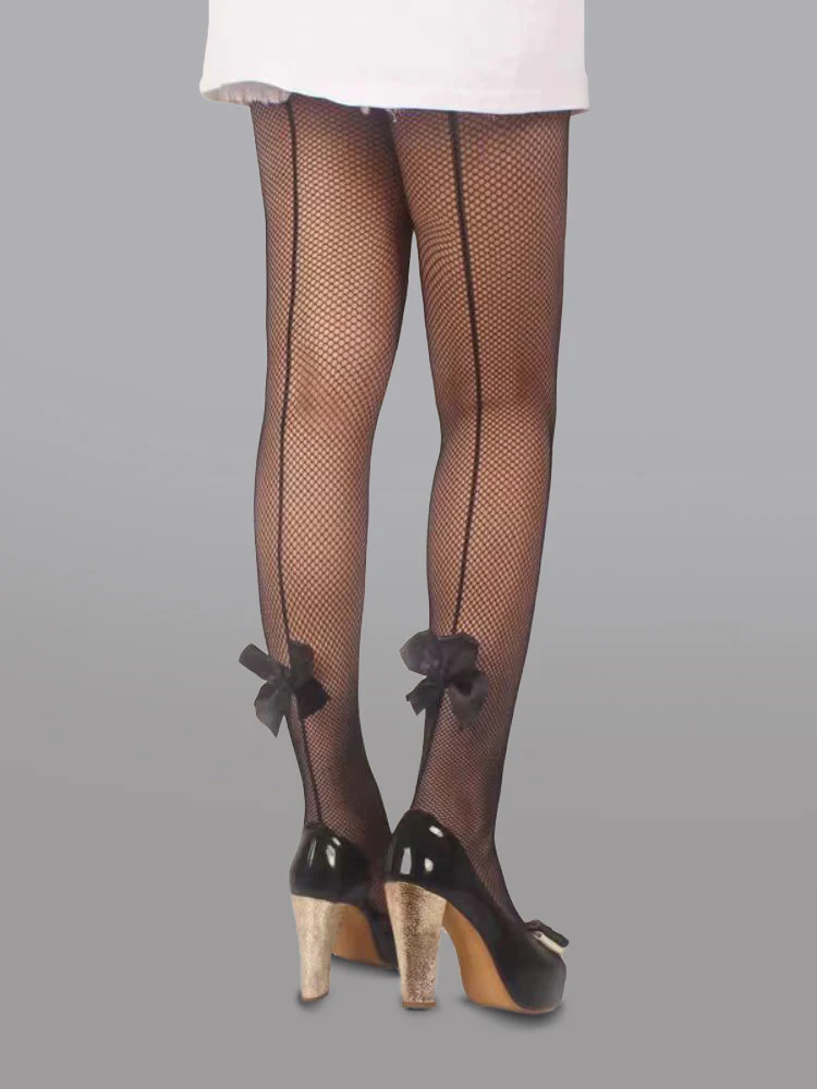 Bow Detail Sheer Mesh Tights - Image 4