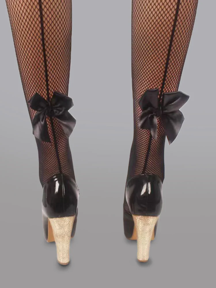Bow Detail Sheer Mesh Tights - Image 5
