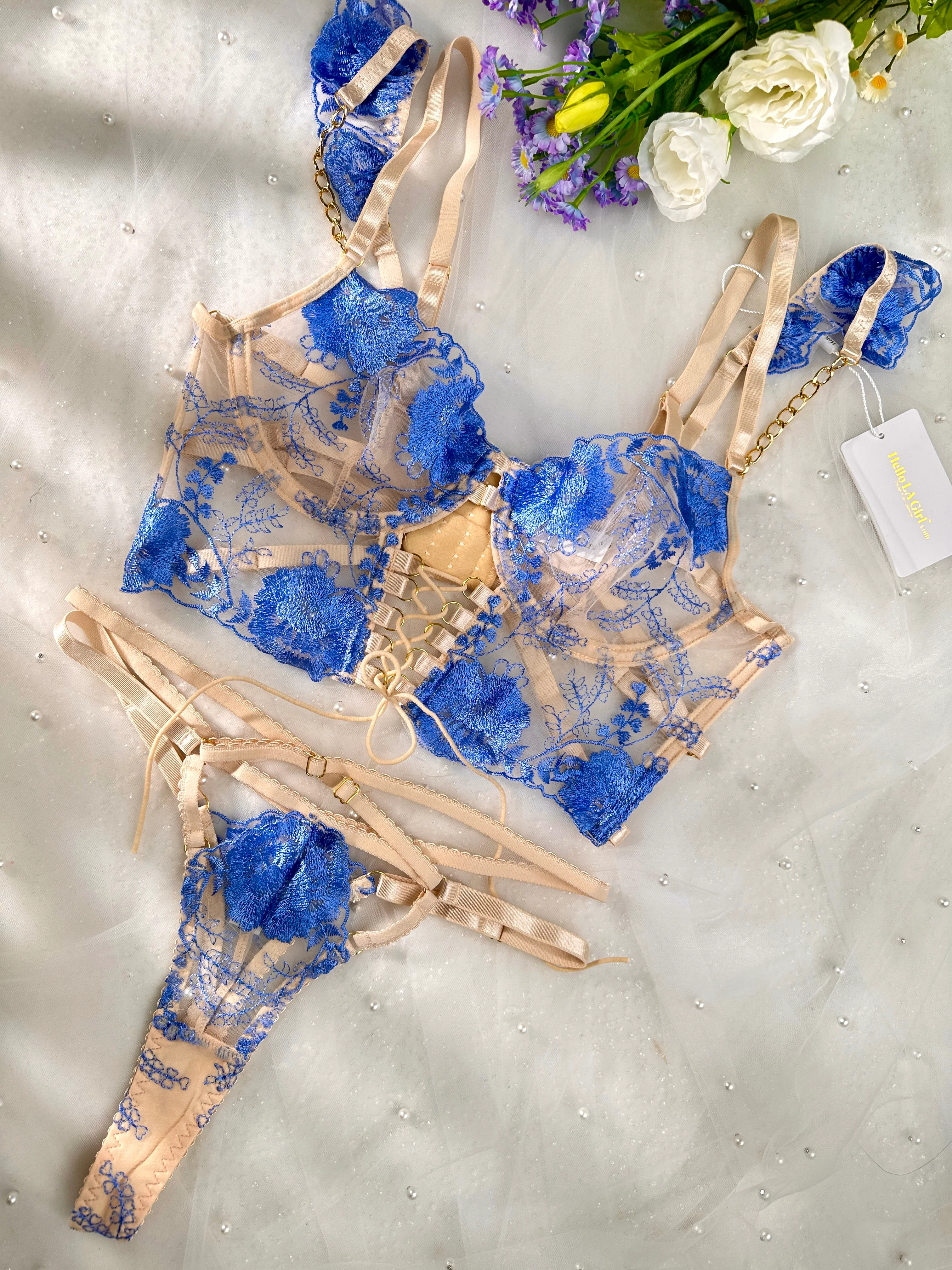 Enchanted Blue Blossom Lace Lingerie Set - Image 17