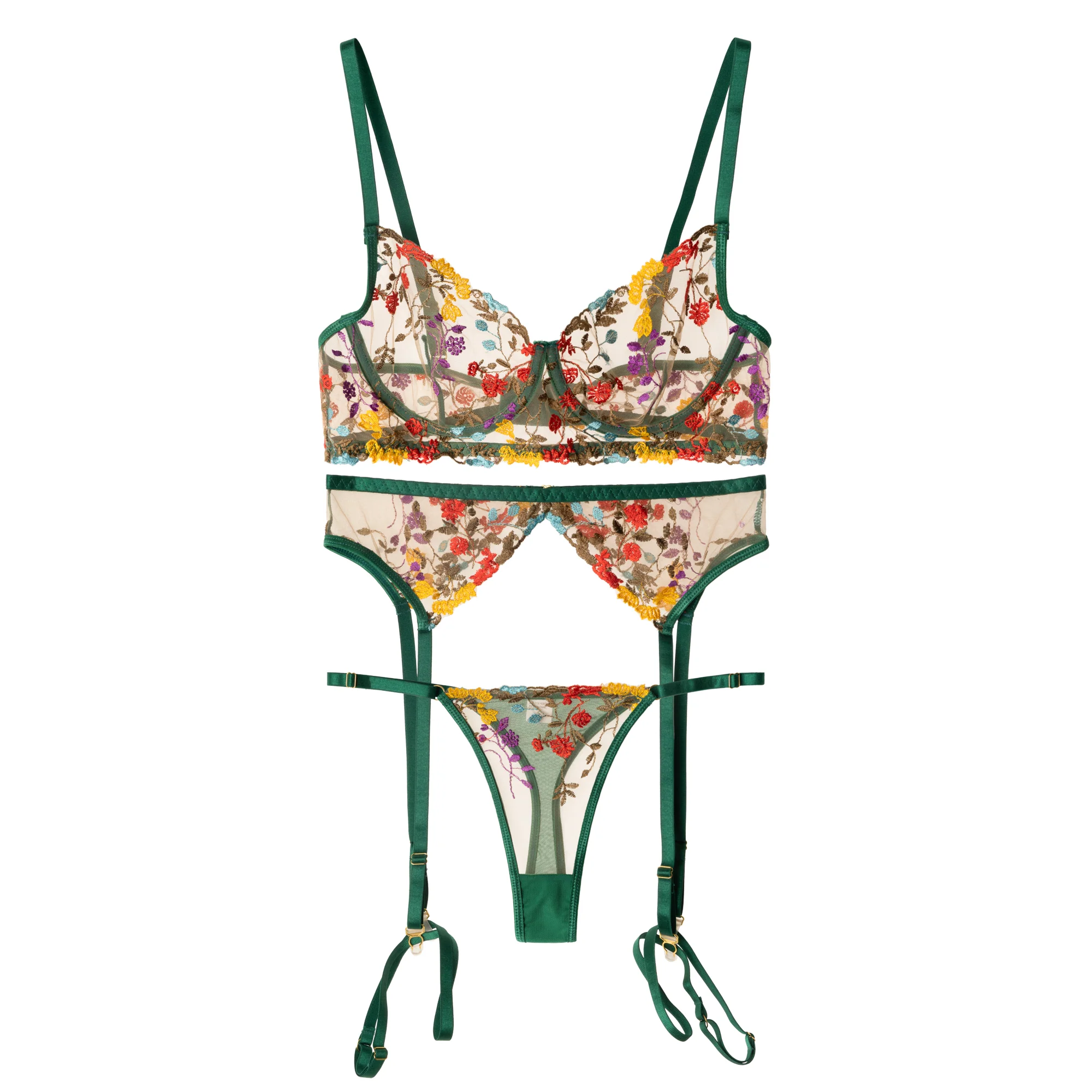 Enchanted Garden Sheer Floral Embroidery Lingerie Set