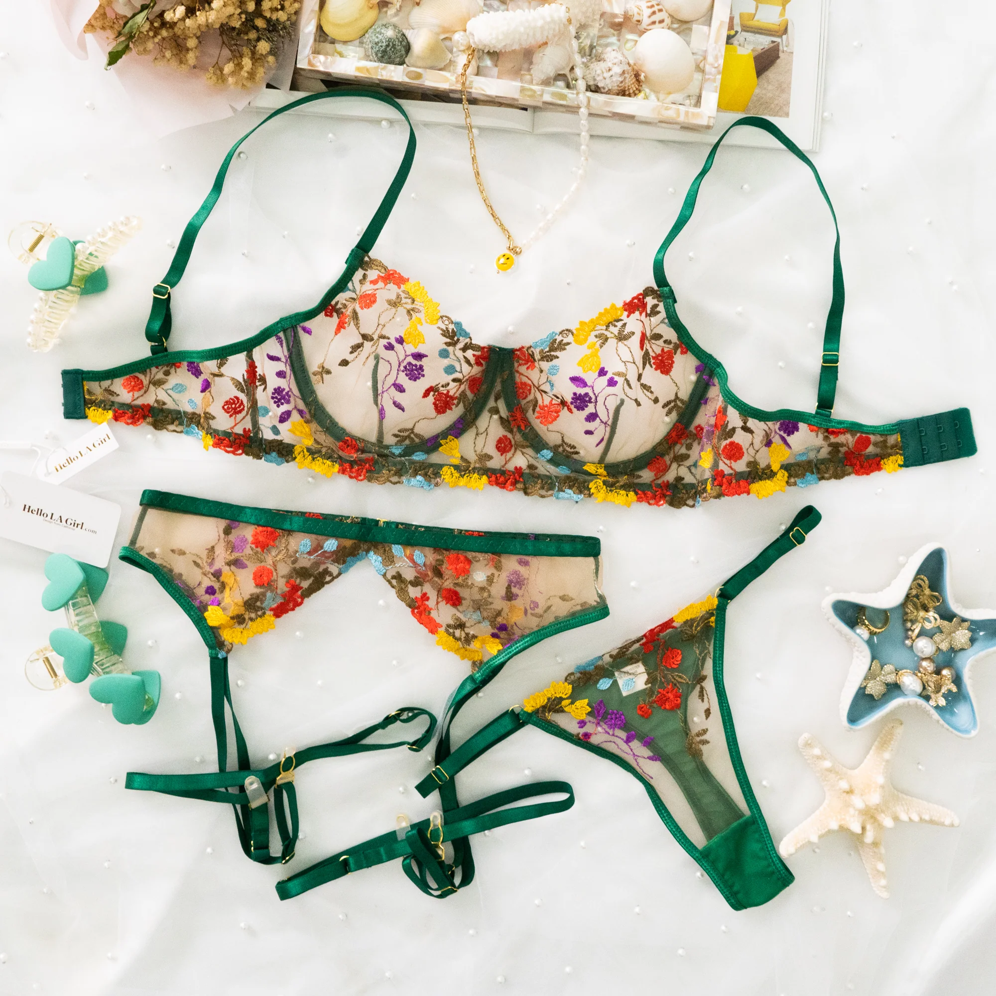 Enchanted Garden Sheer Floral Embroidery Lingerie Set - Image 5