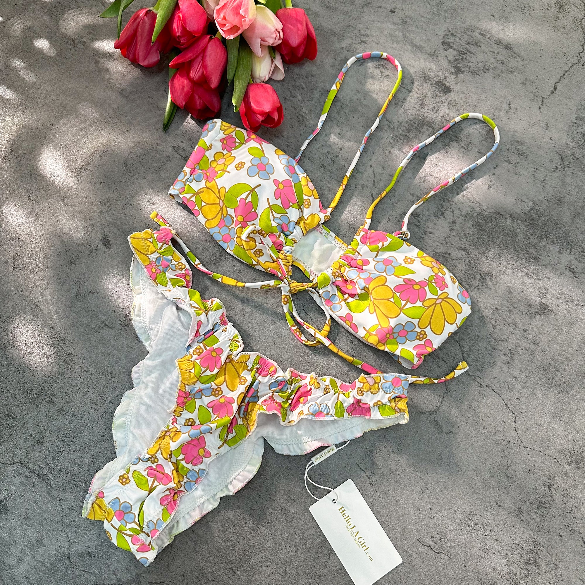 Floral Print Ruched Tie Front Bikini Set - Image 6