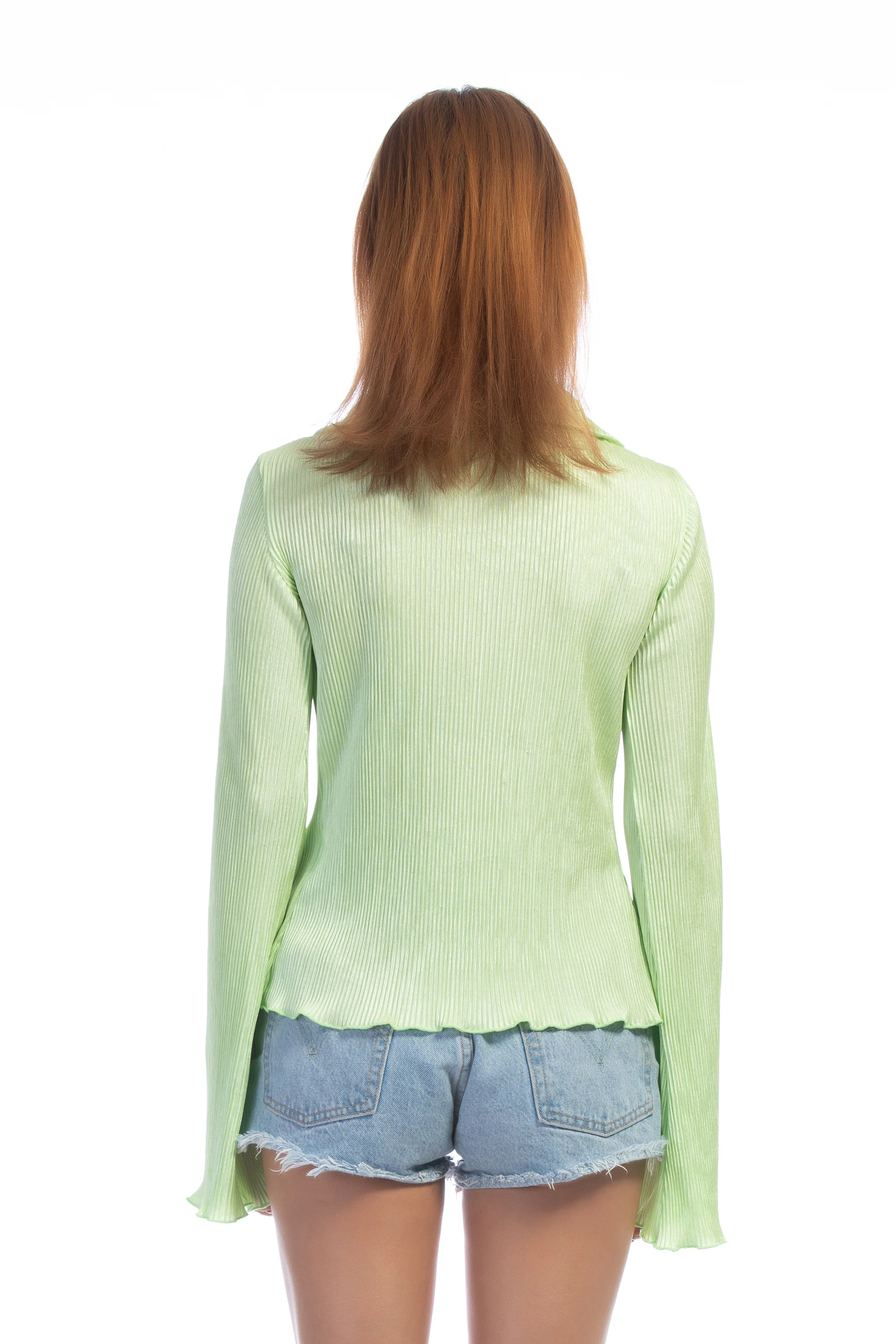 Fluorescent Green Silk Shirt Long Sleeve Top - Image 3