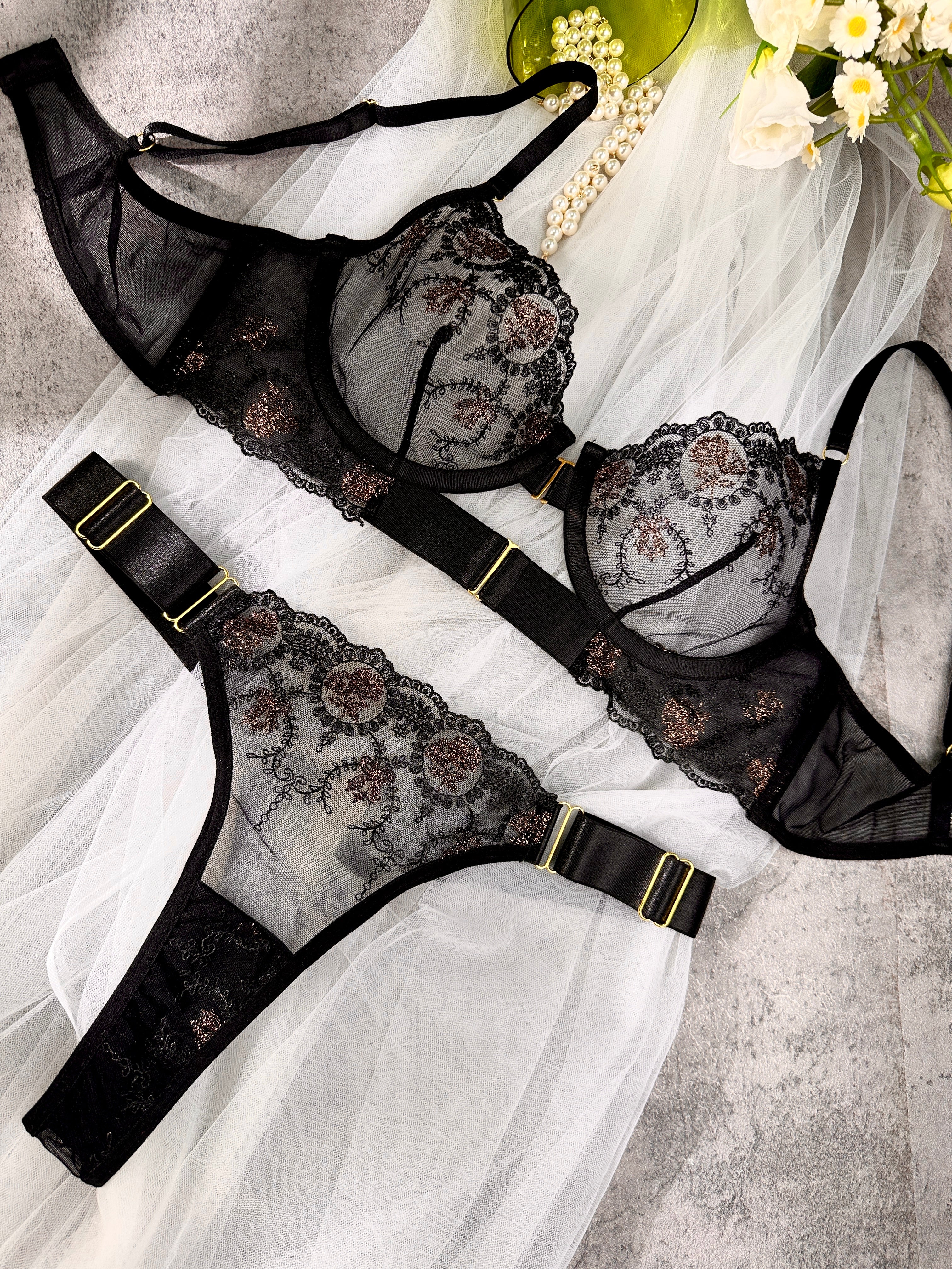 Golden Noir Bloom Lingerie Set - Image 10