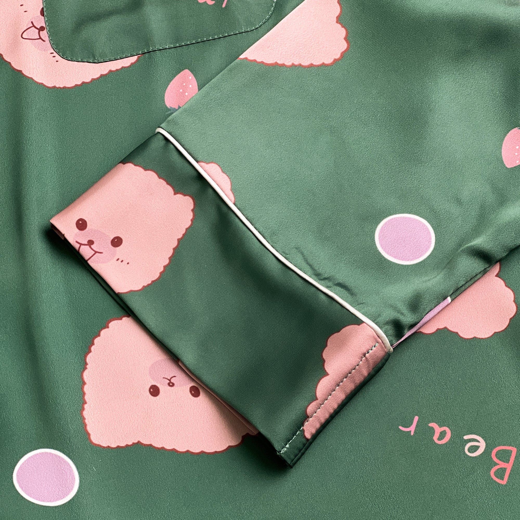 Green Bear Print Silky Satin Pajamas Set - Image 10