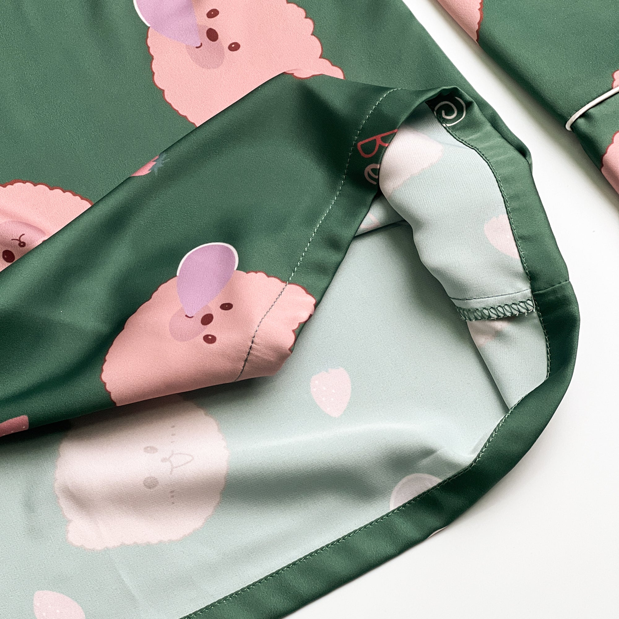 Green Bear Print Silky Satin Pajamas Set - Image 11