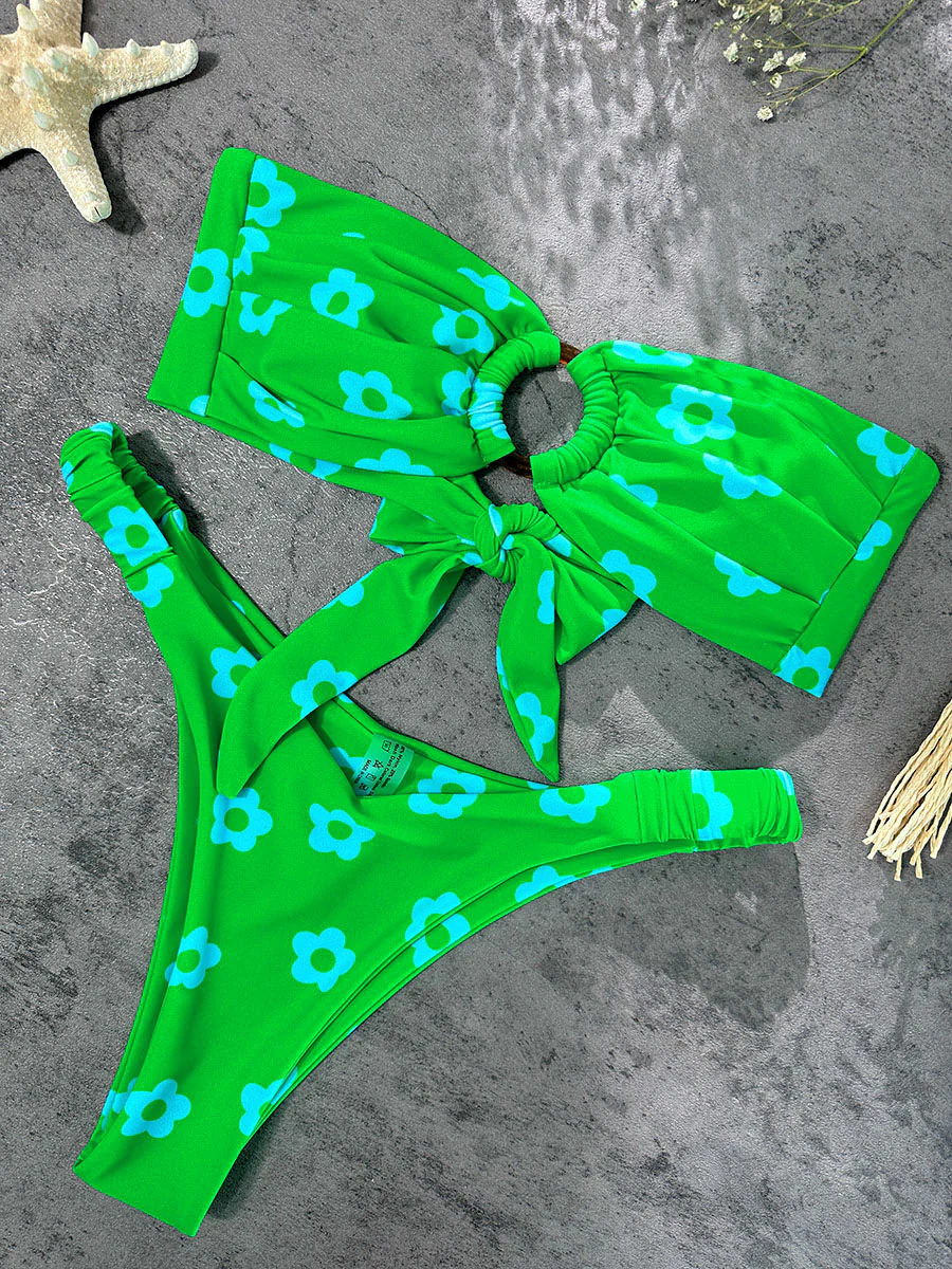 Green Floral Print Double layer Bikini Set - Image 7