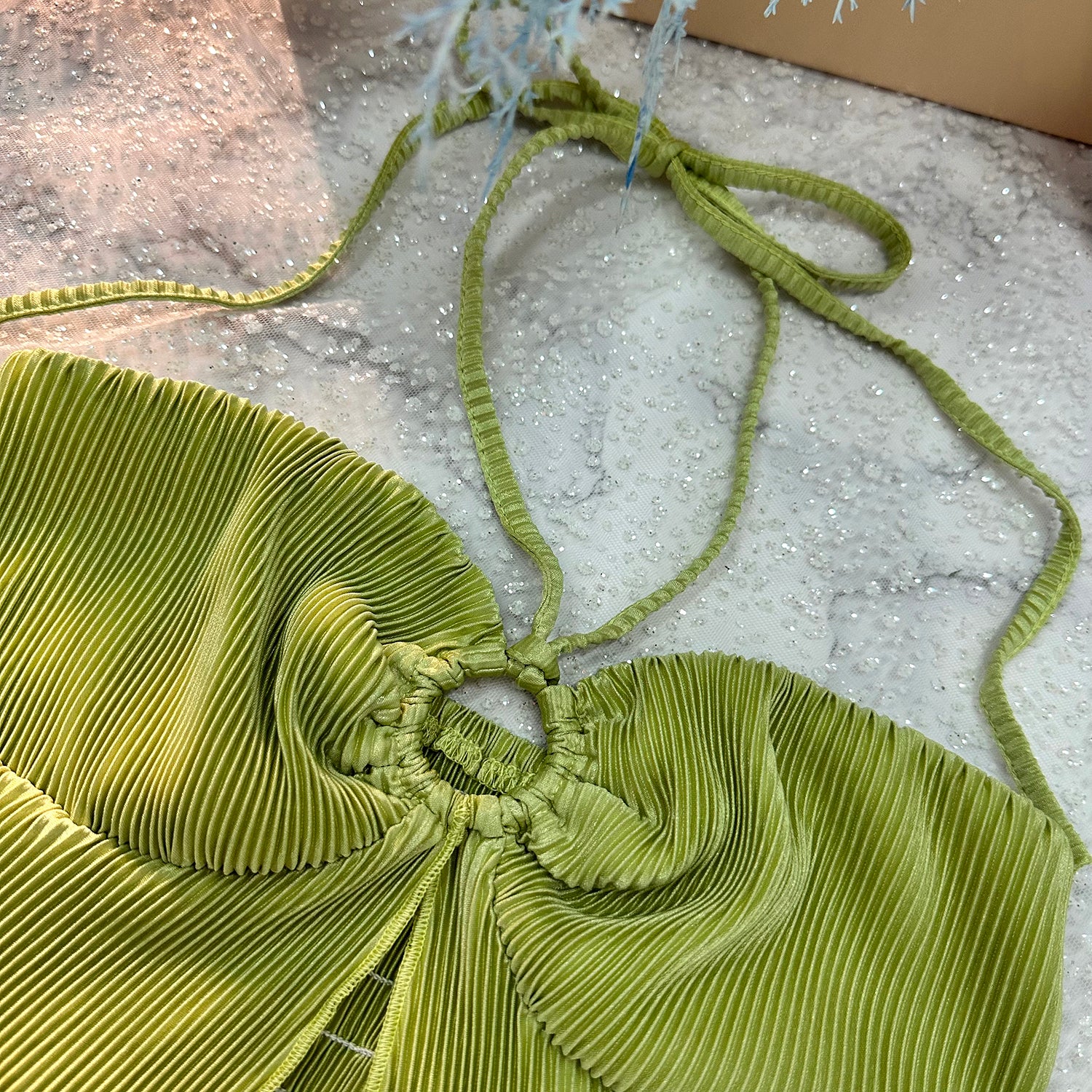 Green Halter Criss Cross Bandage Lace Up Backless Crop Top - Image 10