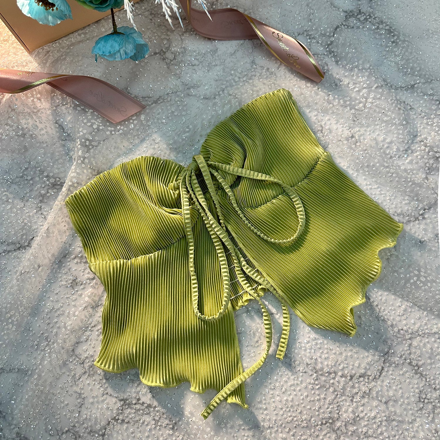 Green Halter Criss Cross Bandage Lace Up Backless Crop Top - Image 7