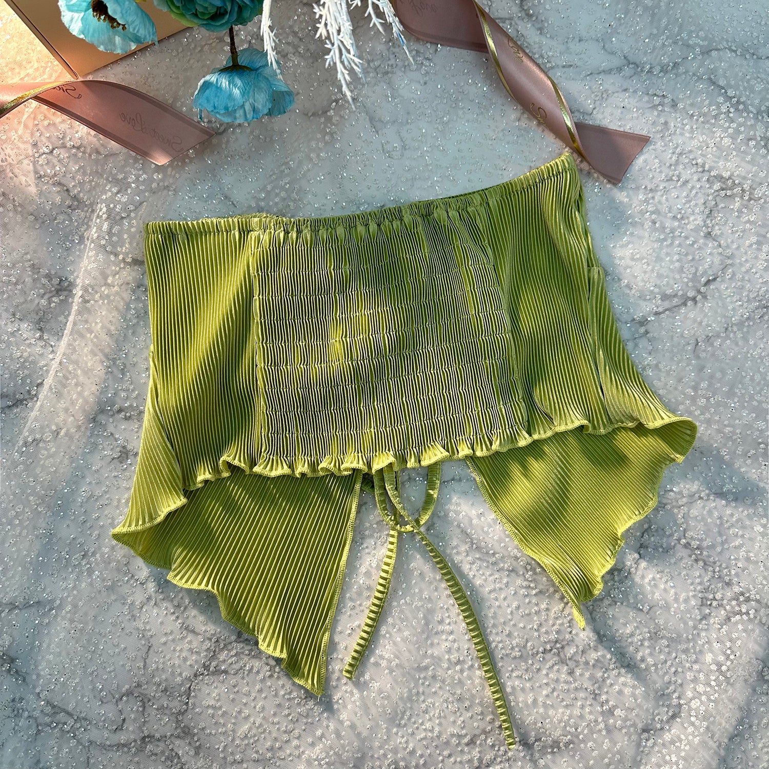 Green Halter Criss Cross Bandage Lace Up Backless Crop Top - Image 9