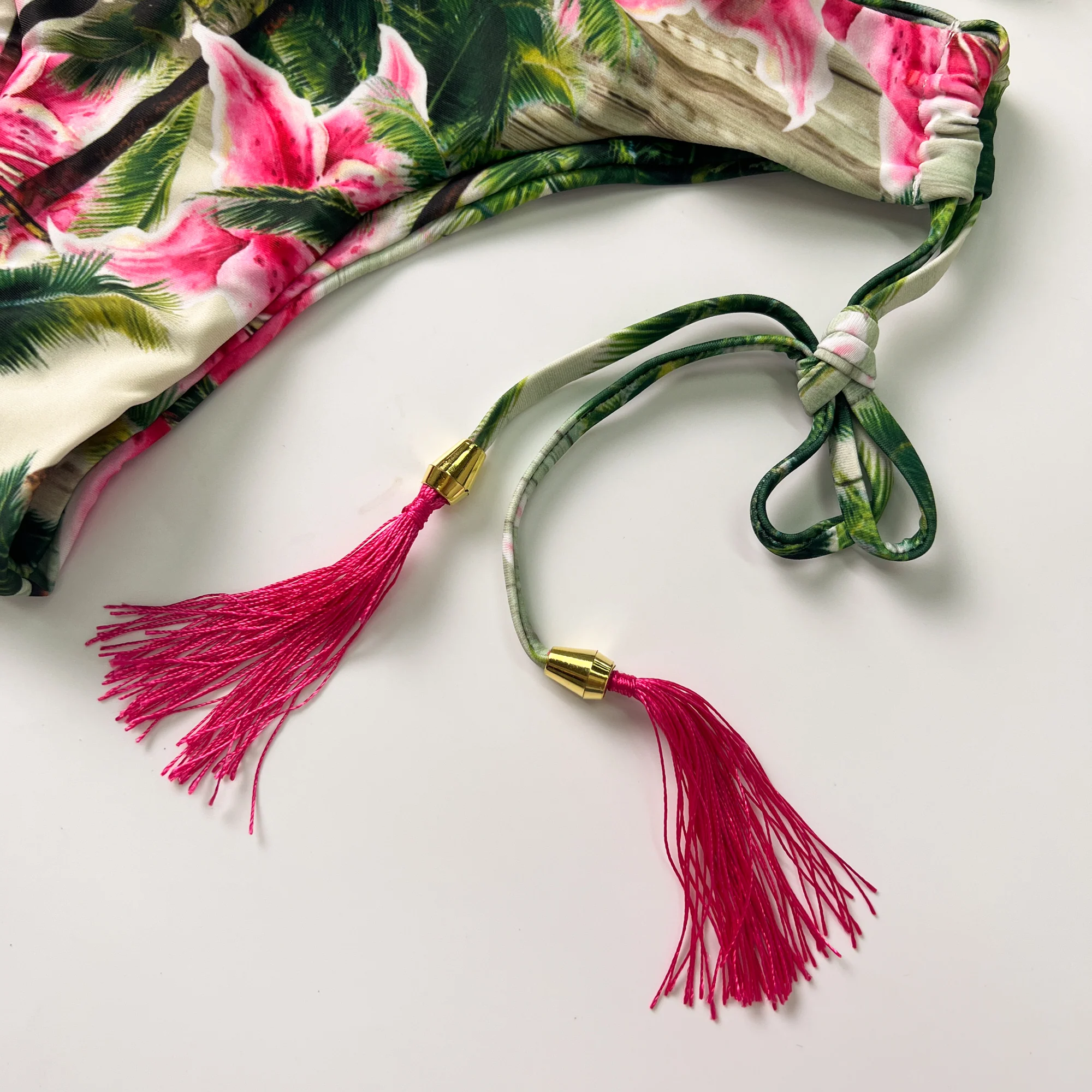 Green & Pink Floral Halter Adjustable Triangle Bikini Set - Image 5
