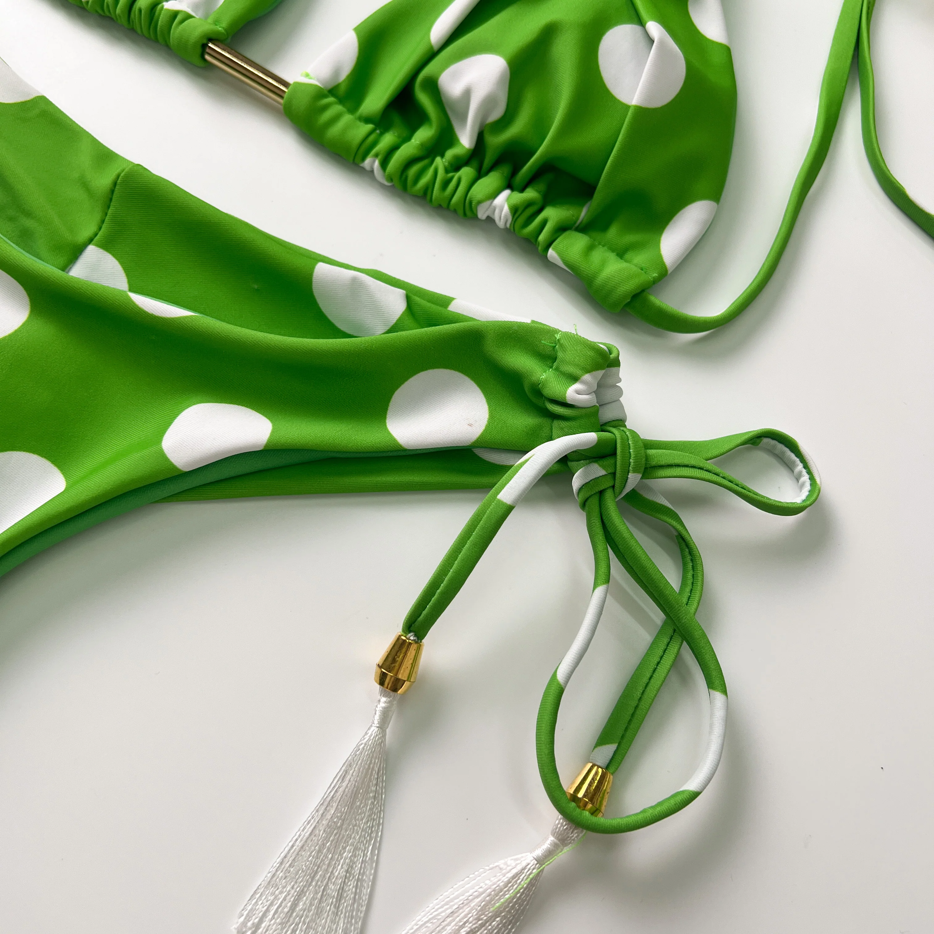Green Polka Dot Lace Up Bikini Set - Image 4