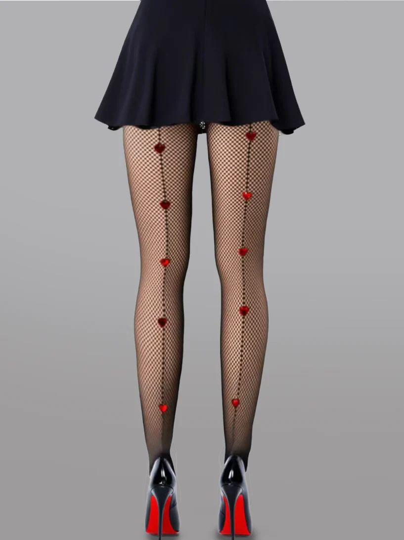 Heart Pattern Fishnet Tights - Image 3