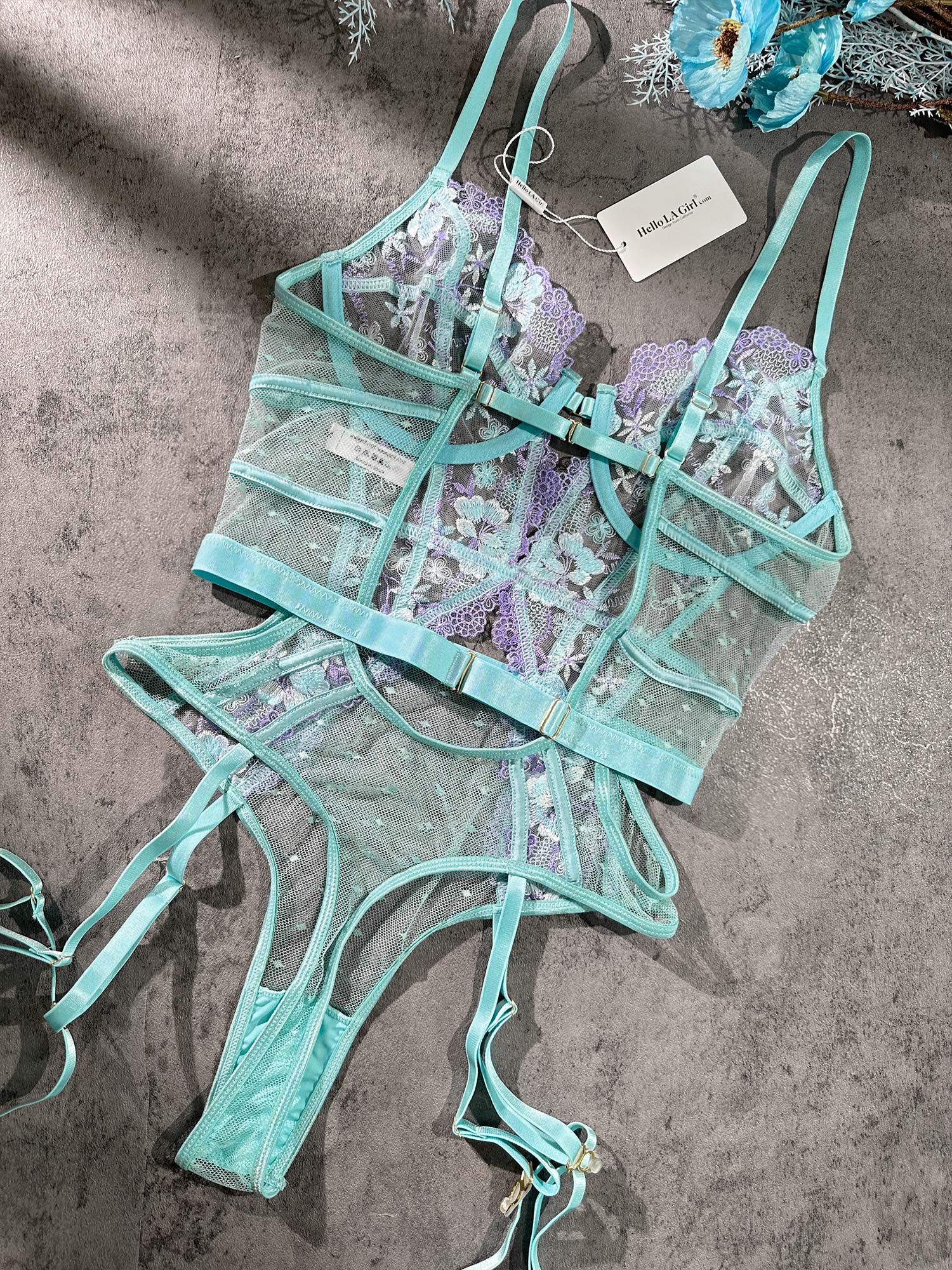 Indigo Dreams Floral French-inspired Sensual Bodysuit - Image 13